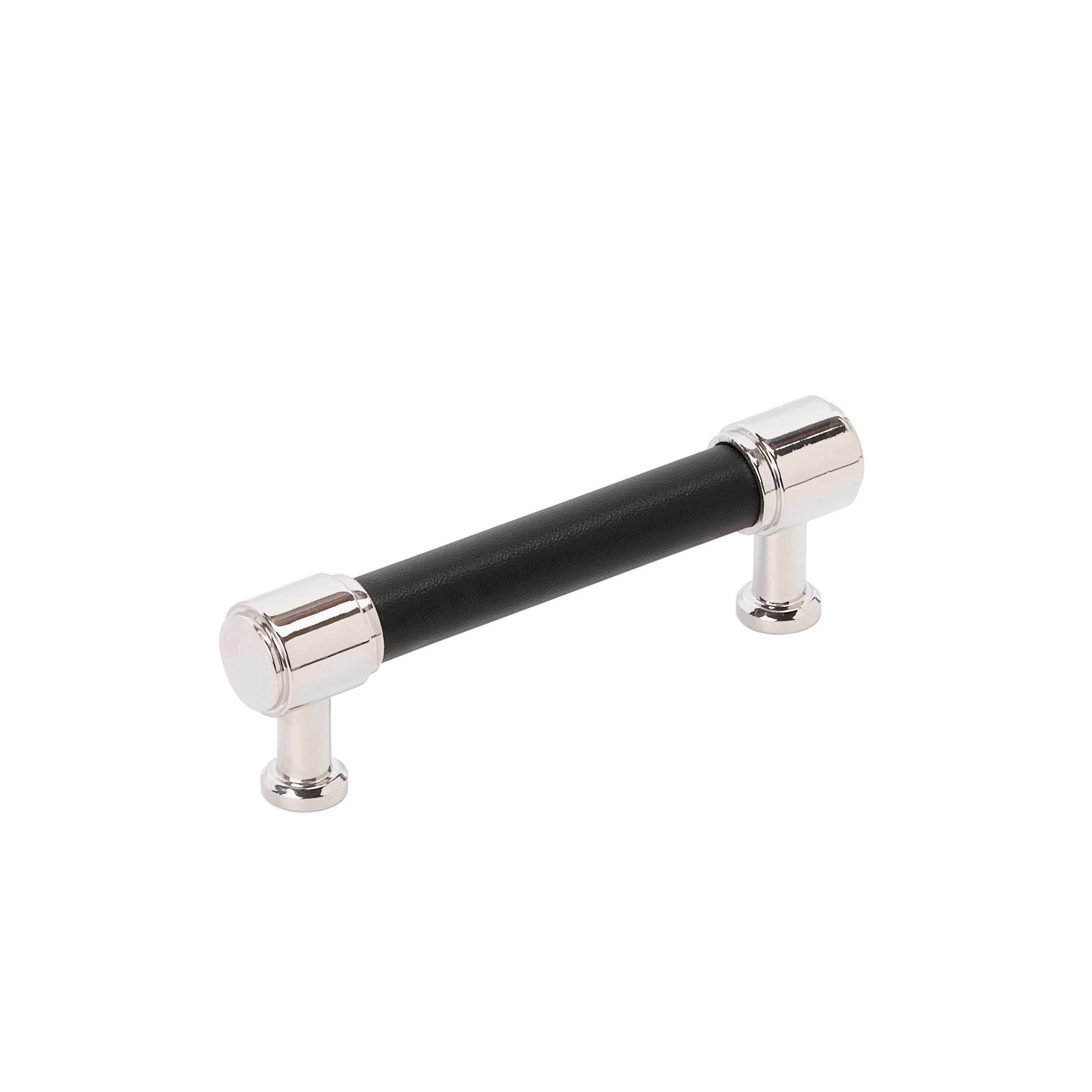 Fairlane 3-3/4 inch (96mm) Center-to-Center Black Leather/Polished Nickel Cabinet Pull
