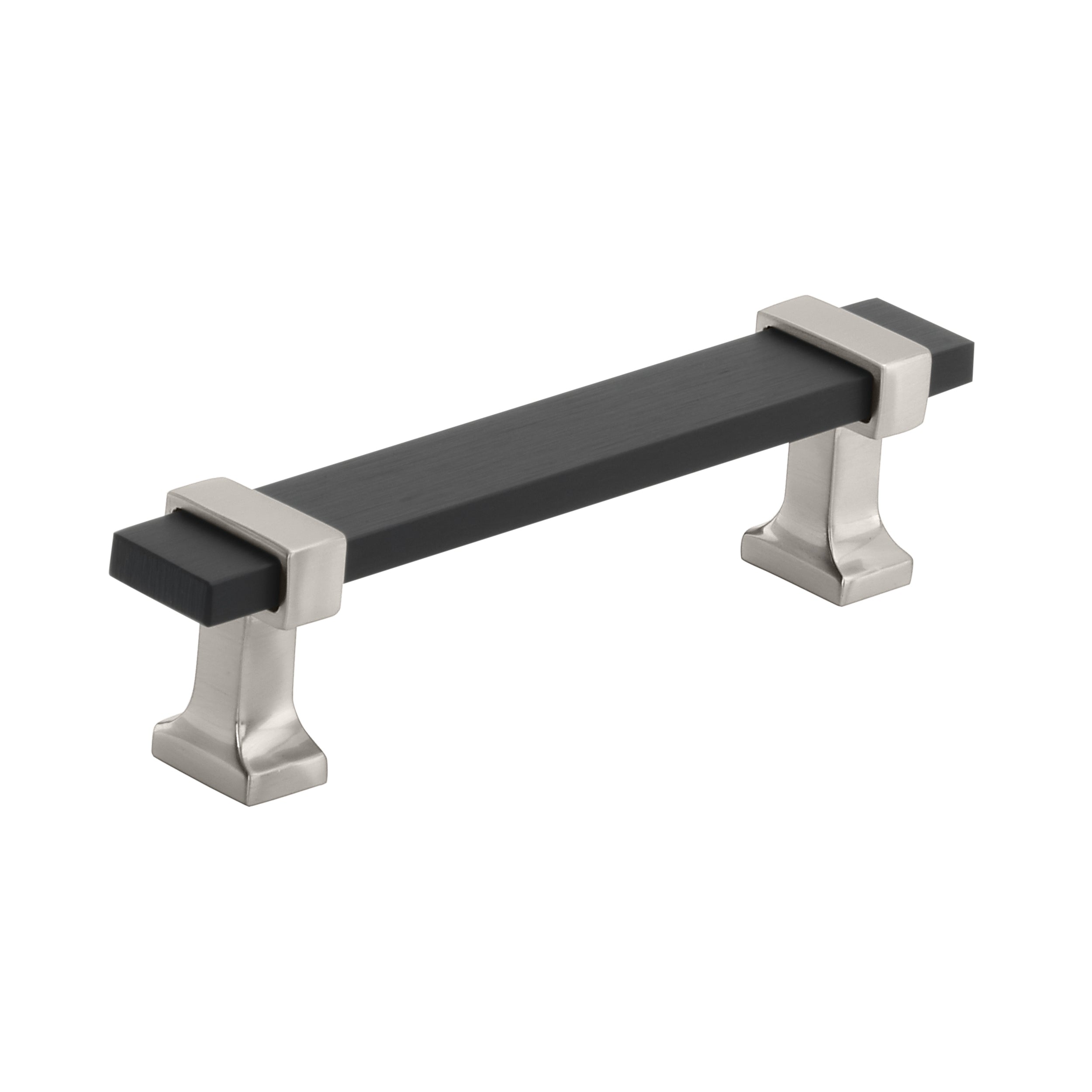 Overton 3-3/4 inch (96mm) Center-to-Center Brushed Matte Black/Satin Nickel Cabinet Pull