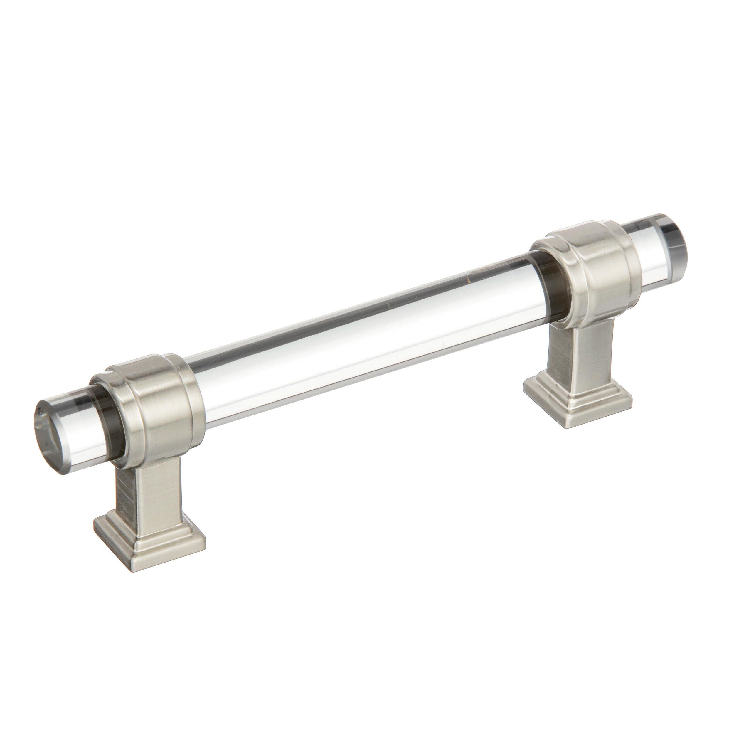 Glacio 3-3/4 inch (96mm) Center-to-Center Clear/Satin Nickel Cabinet Pull