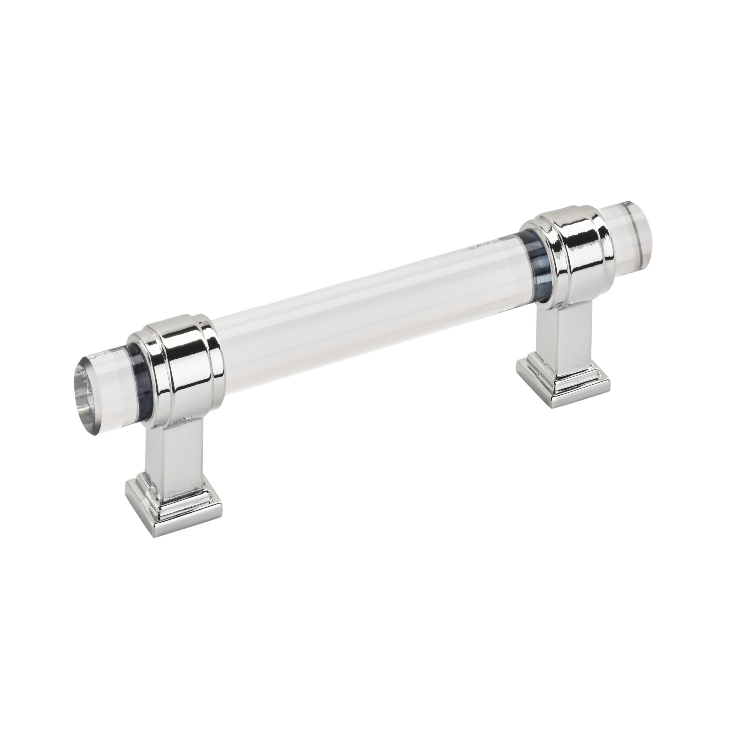 Glacio 3-3/4 inch (96mm) Center-to-Center Clear/Polished Chrome Cabinet Pull
