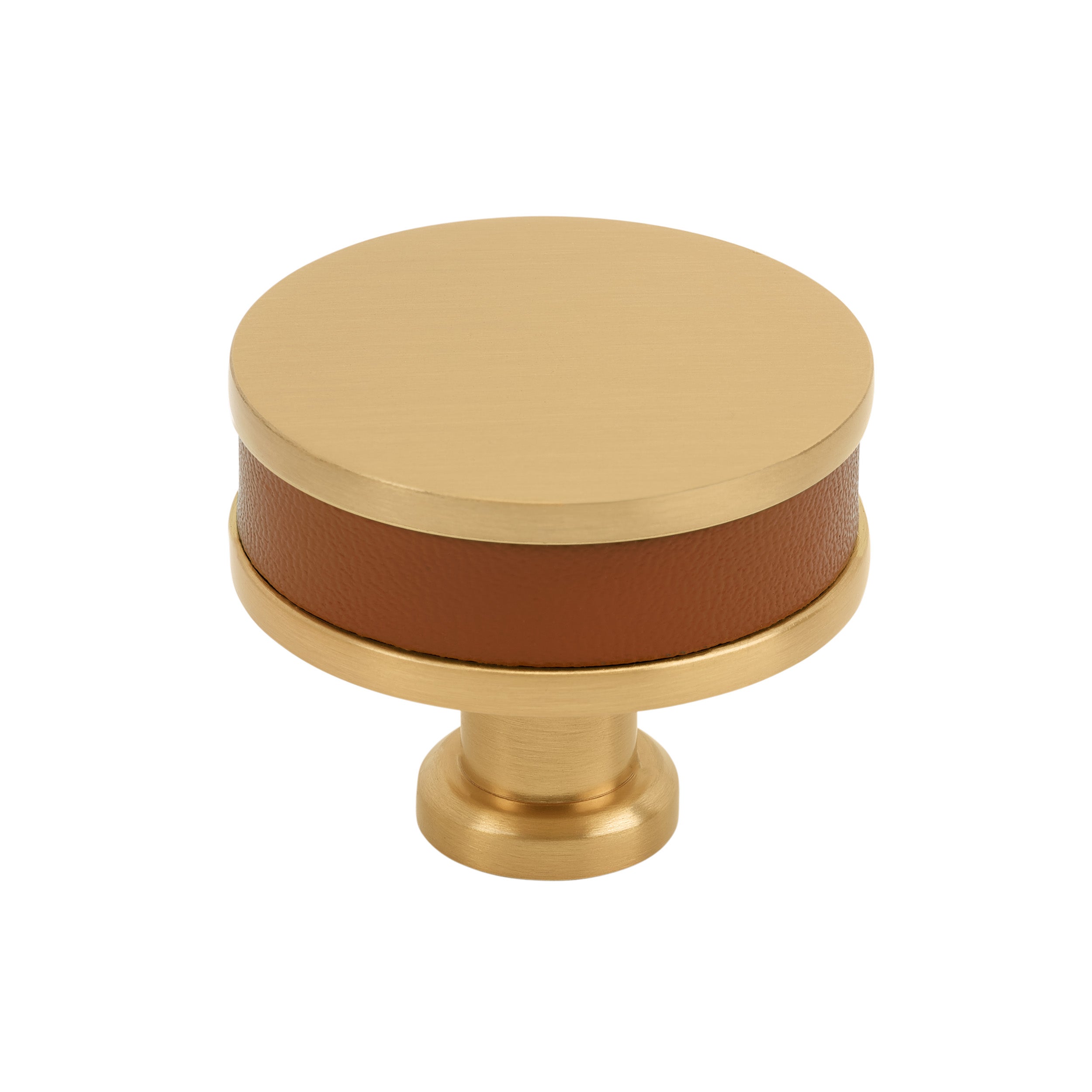 Fairlane 1-1/2 inch (38mm) Diameter Cognac Leather/Champagne Bronze Cabinet Knob