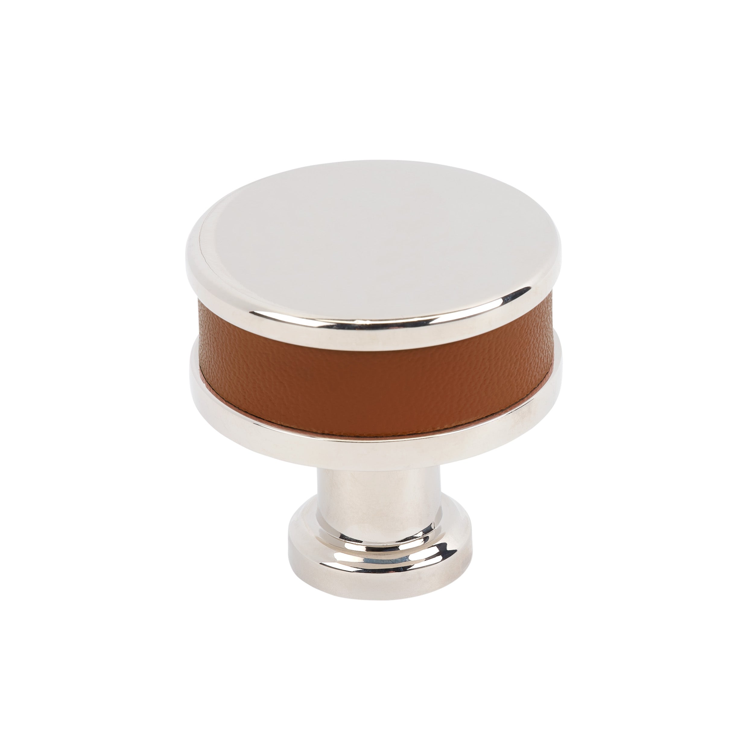 Fairlane 1-1/4 inch (32mm) Diameter Cognac Leather/Polished Nickel Cabinet Knob