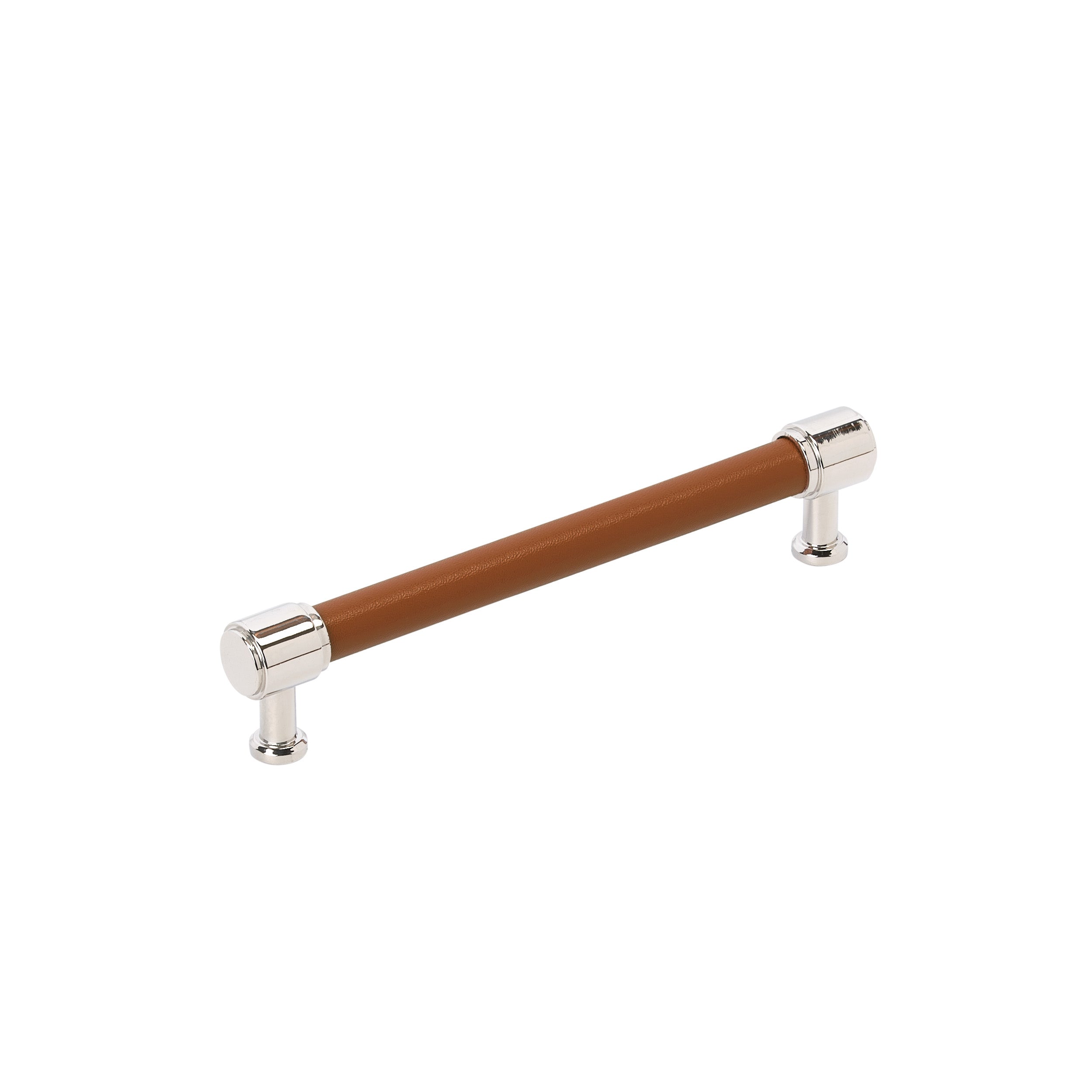 Fairlane 6-5/16 inch (160mm) Center-to-Center Cognac Leather/Polished Nickel Cabinet Pull