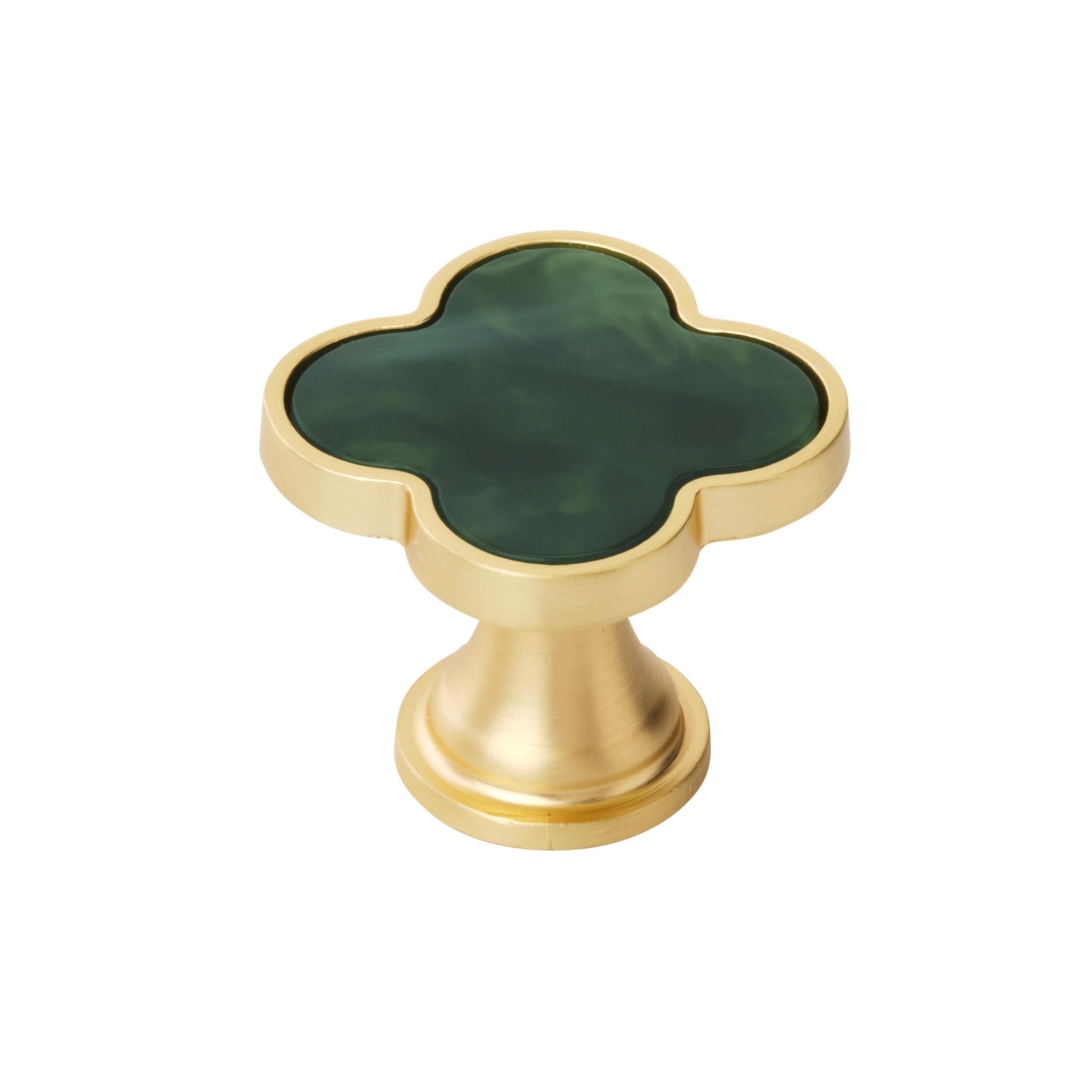 Accents 1-1/4 inch (32mm) Length Gold/Emerald Green Cabinet Knob - 2 Pack