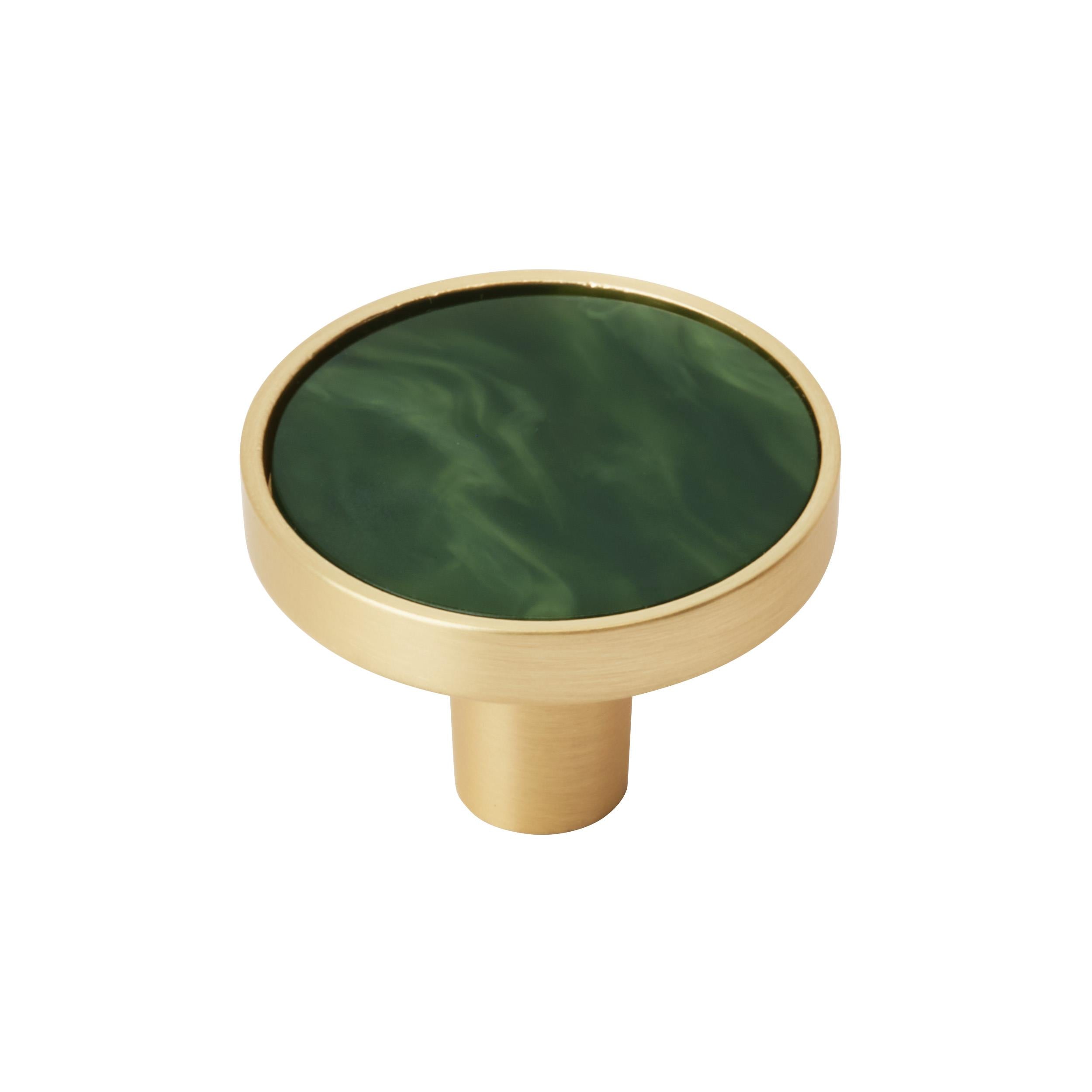 Accents 1-1/4 inch (32mm) Diameter Gold/Emerald Green Cabinet Knob - 2 Pack