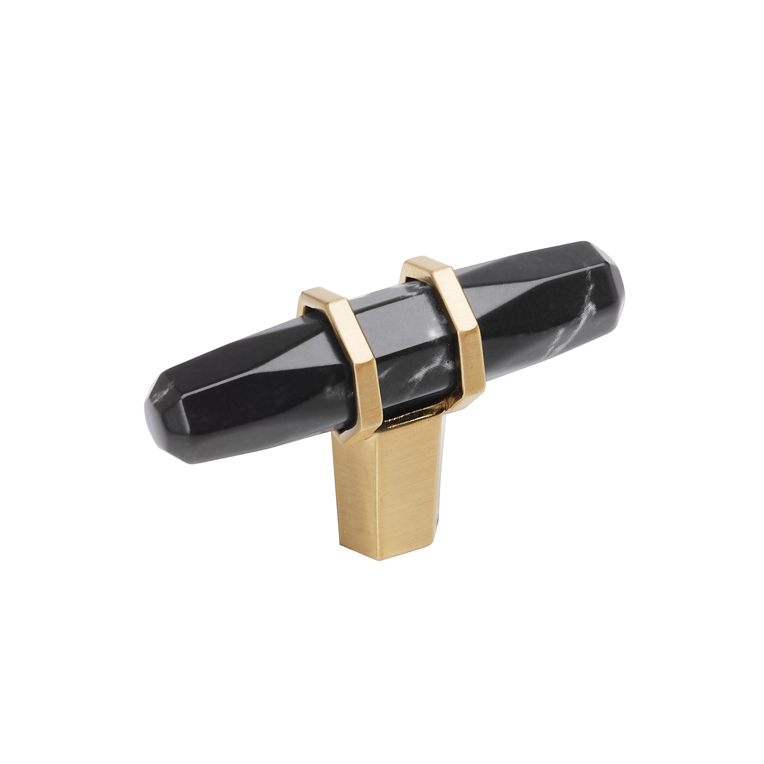 Carrione 2-1/2 inch (64mm) Length Marble Black/Champagne Bronze Cabinet Knob