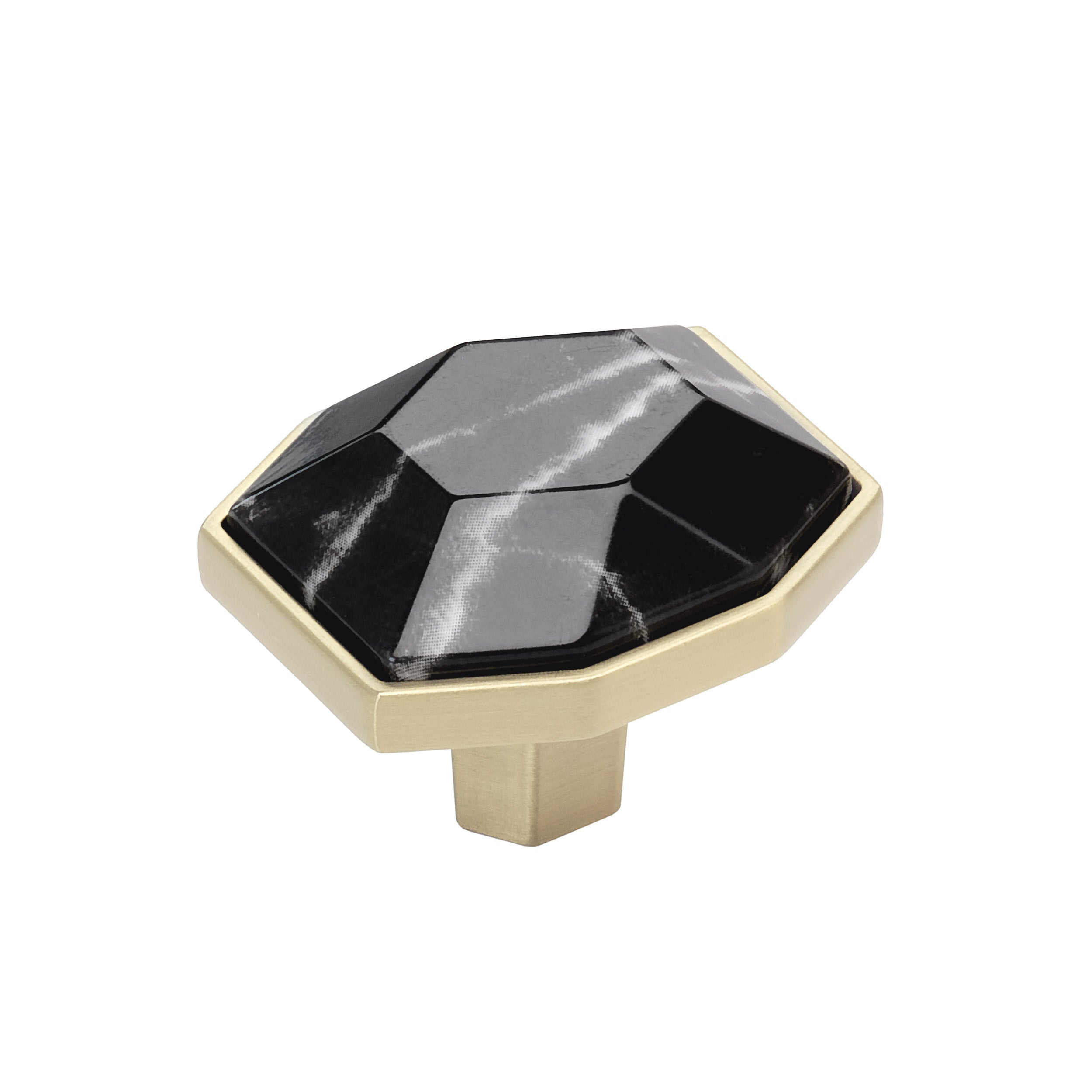Carrione 1-5/8 inch (41mm) Length Marble Black/Golden Champagne Cabinet Knob