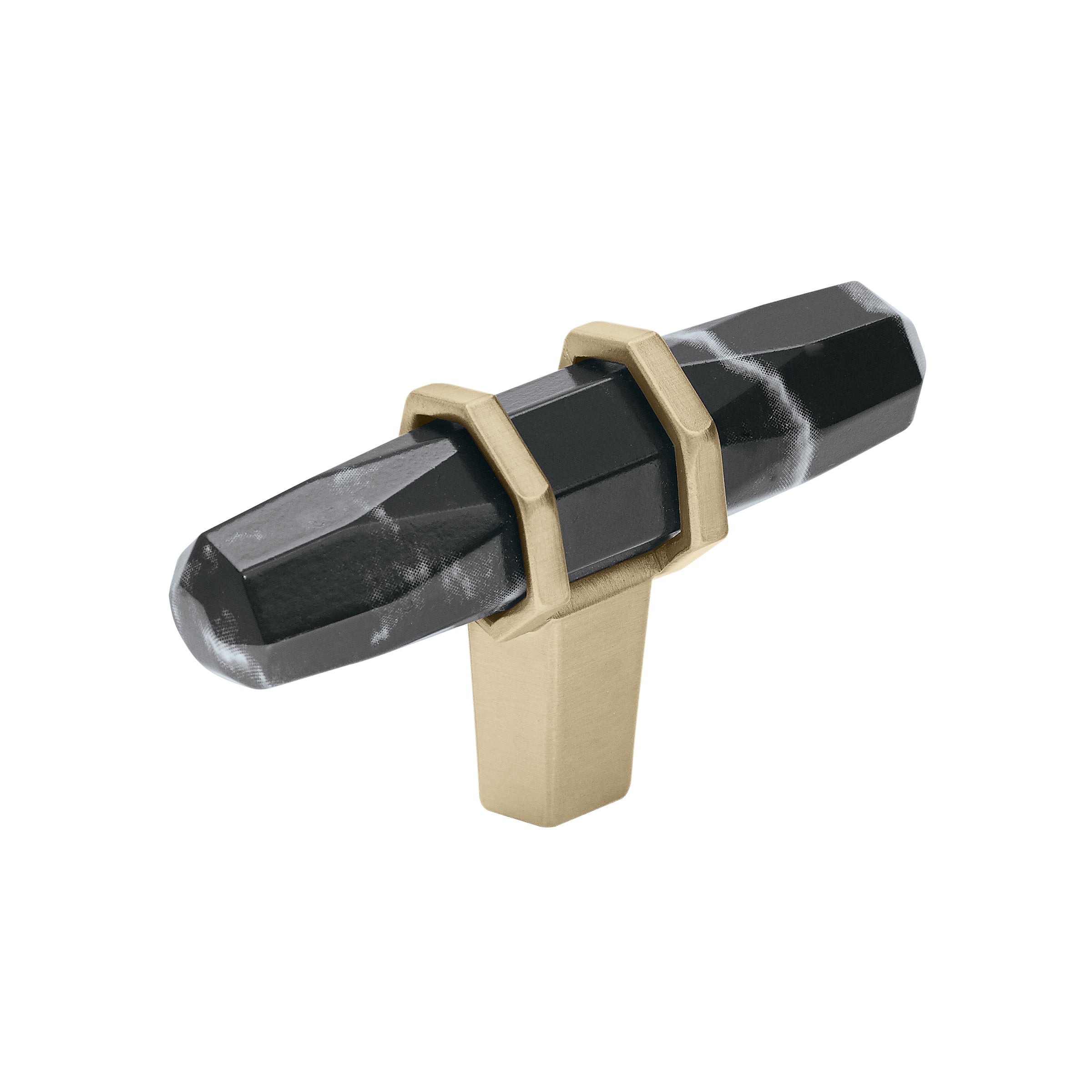 Carrione 2-1/2 inch (64mm) Length Marble Black/Golden Champagne Cabinet Knob