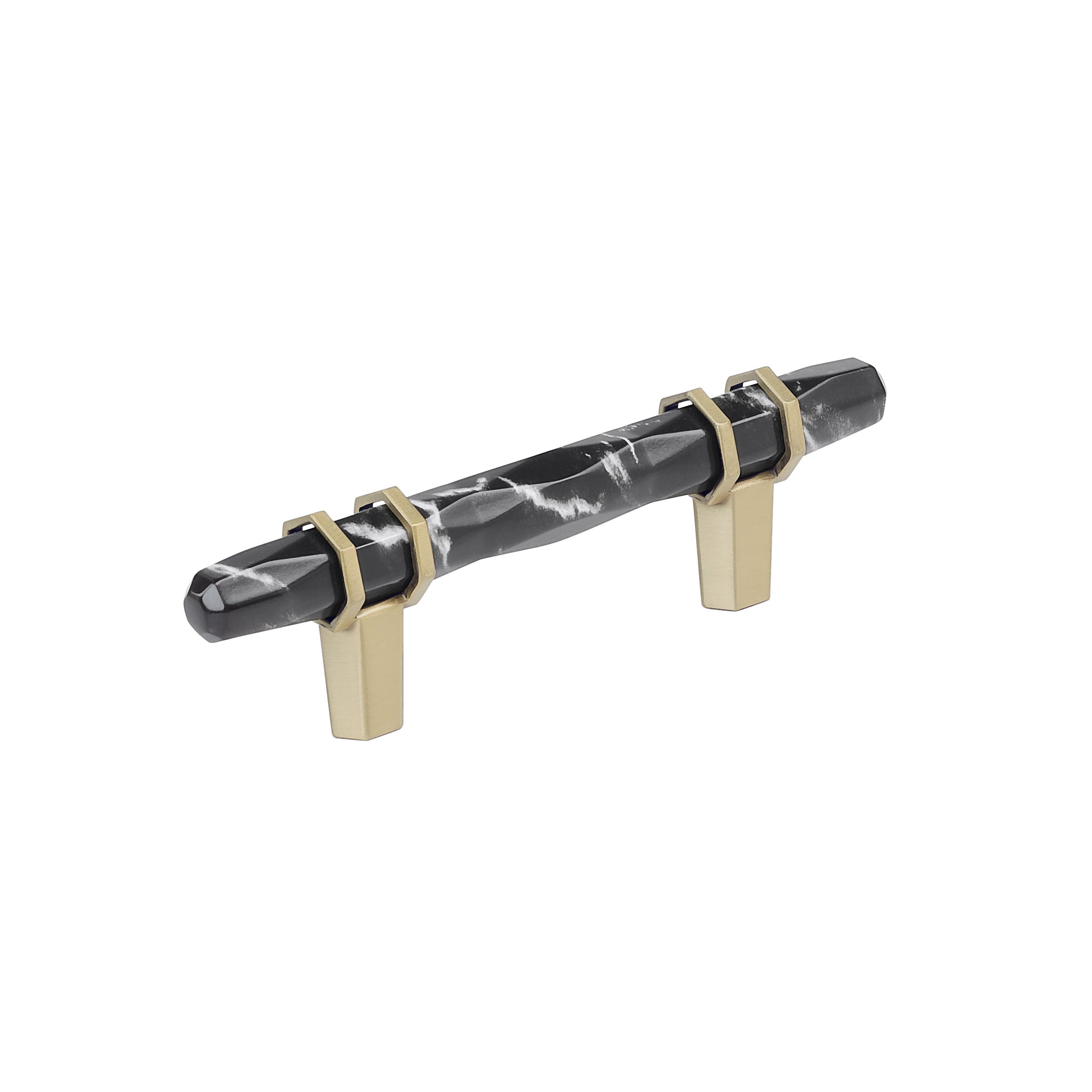 Carrione 3 inch (76mm) Center-to-Center Marble Black/Golden Champagne Cabinet Pull