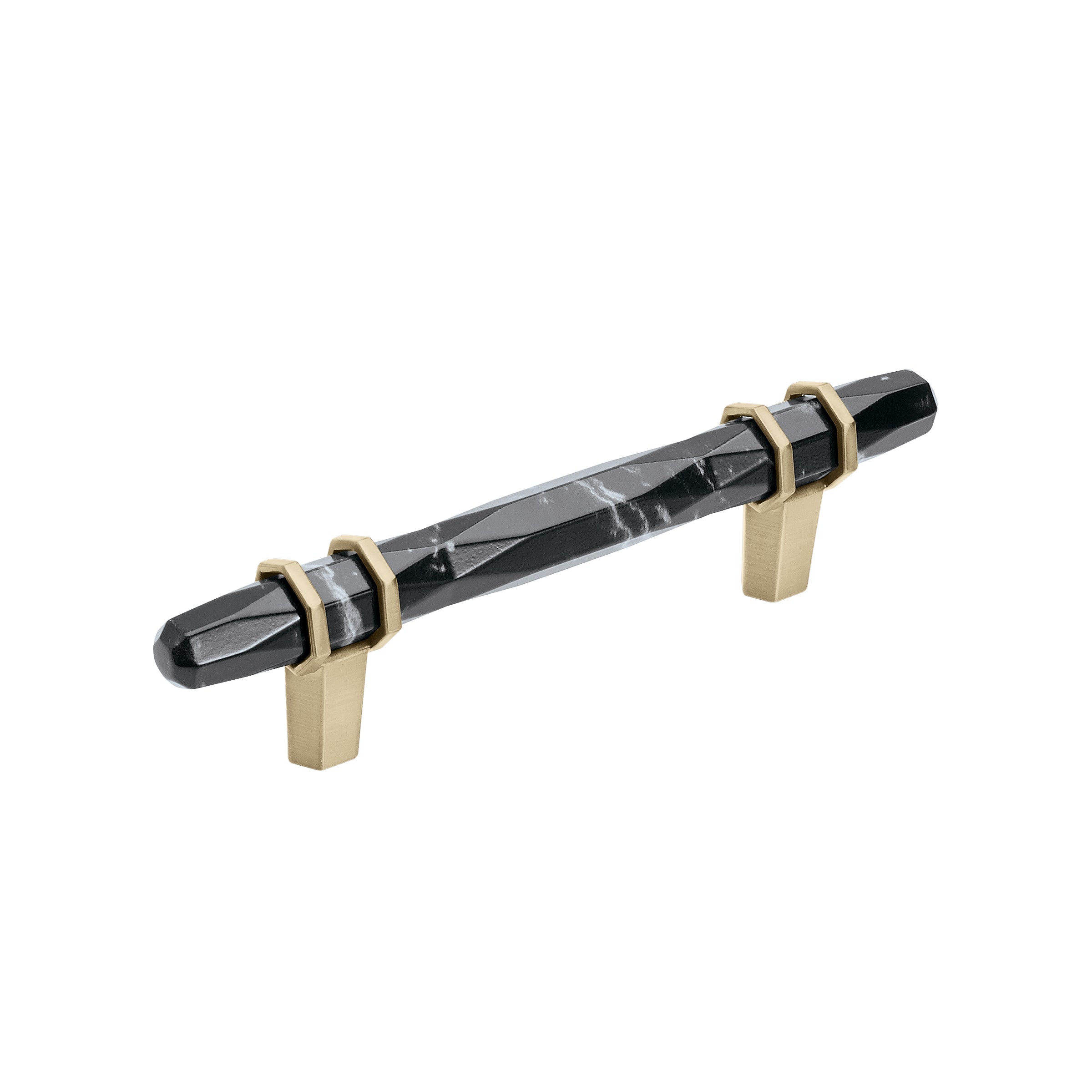 Carrione 3-3/4 inch (96mm) Center-to-Center Marble Black/Golden Champagne Cabinet Pull