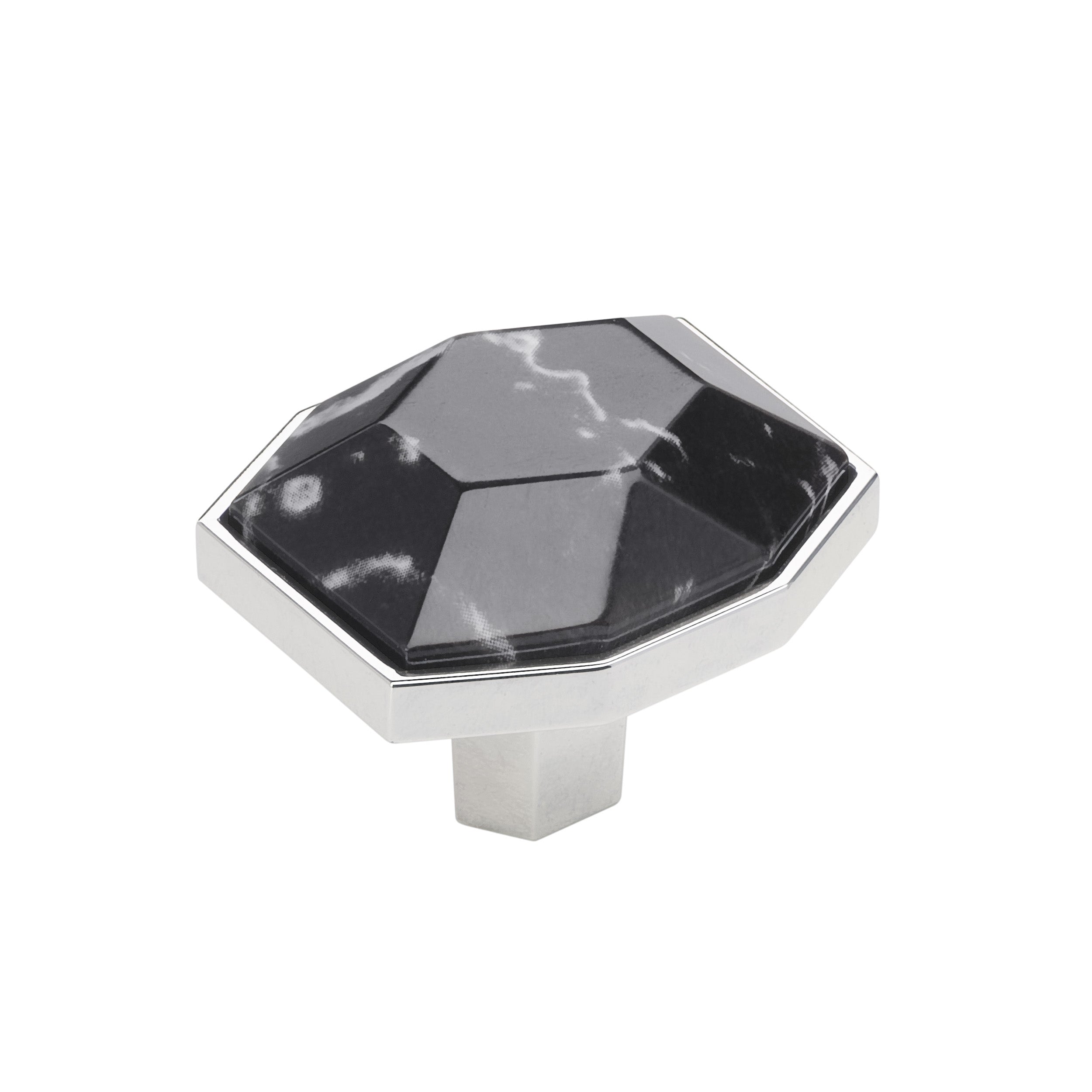 Carrione 1-5/8 inch (41mm) Length Marble Black/Polished Chrome Cabinet Knob