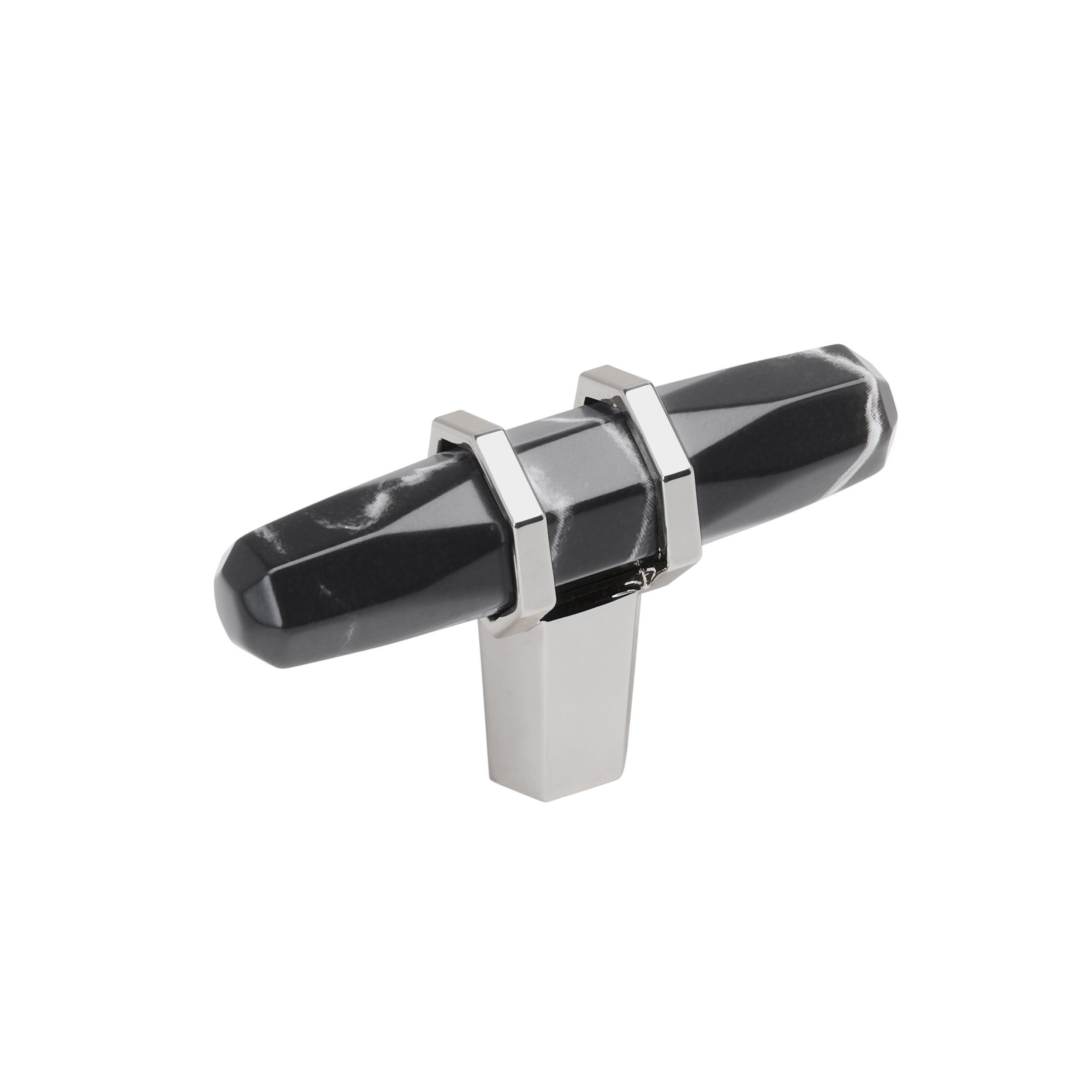 Carrione 2-1/2 inch (64mm) Length Marble Black/Polished Chrome Cabinet Knob