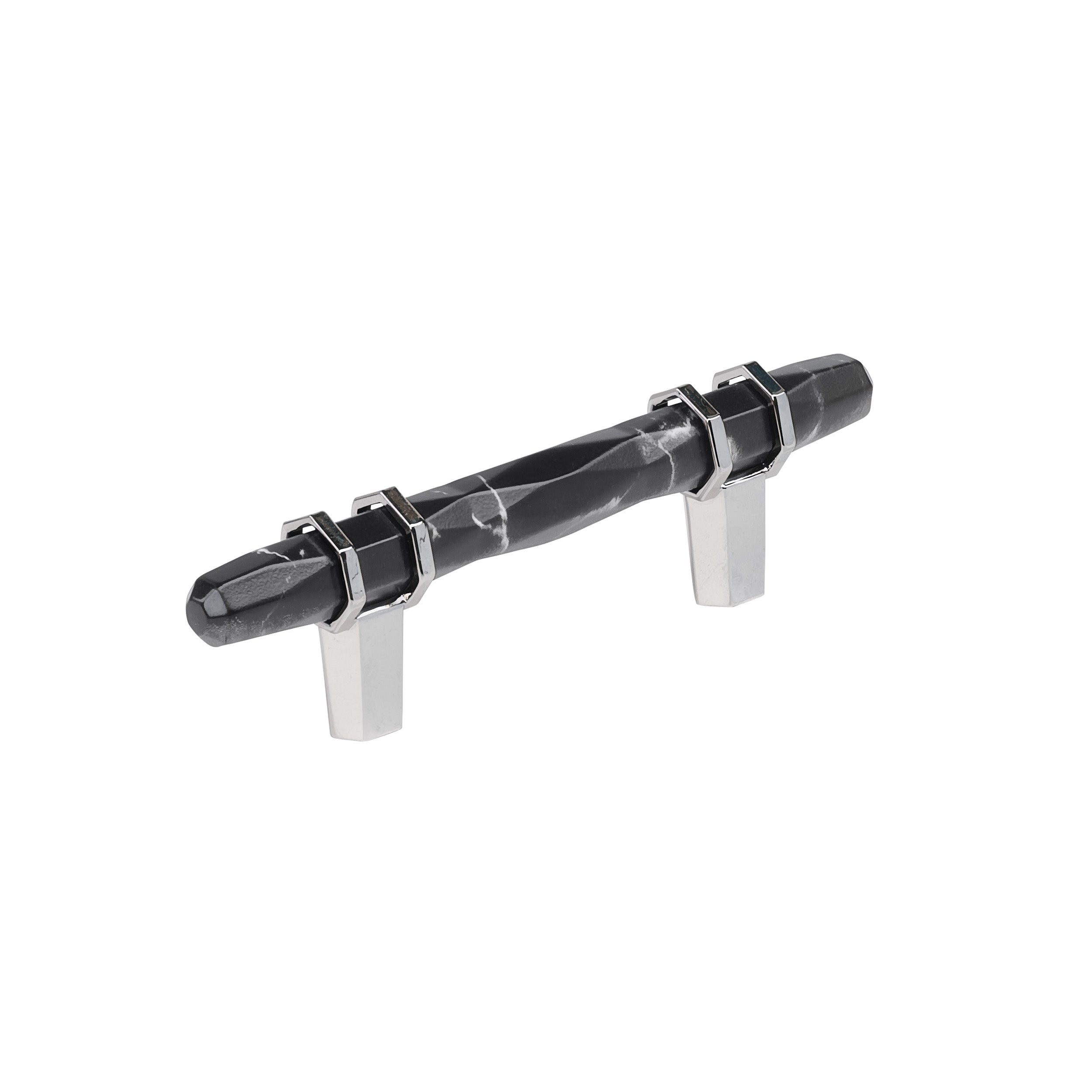 Carrione 3 inch (76mm) Center-to-Center Marble Black/Polished Chrome Cabinet Pull