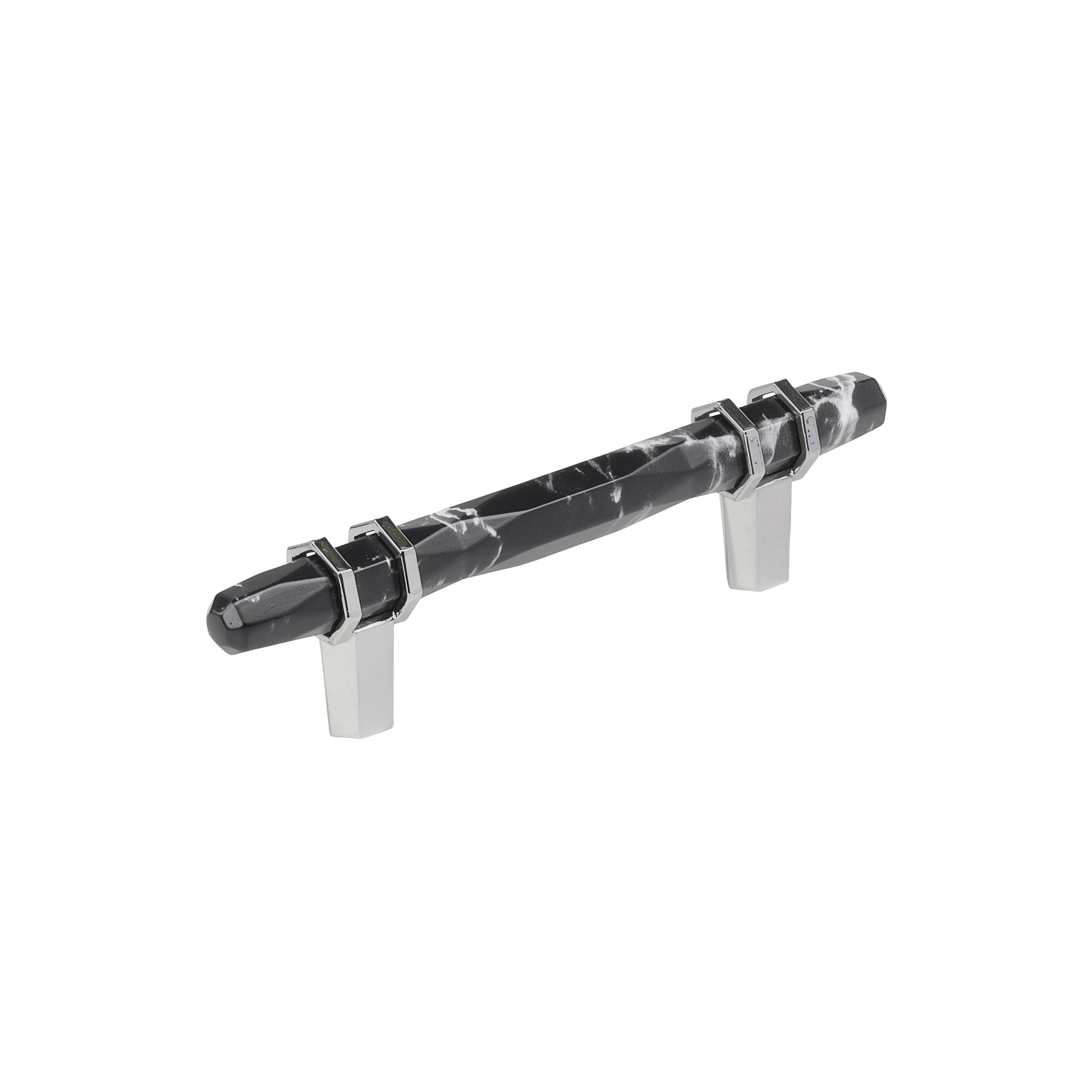 Carrione 3-3/4 inch (96mm) Center-to-Center Marble Black/Polished Chrome Cabinet Pull