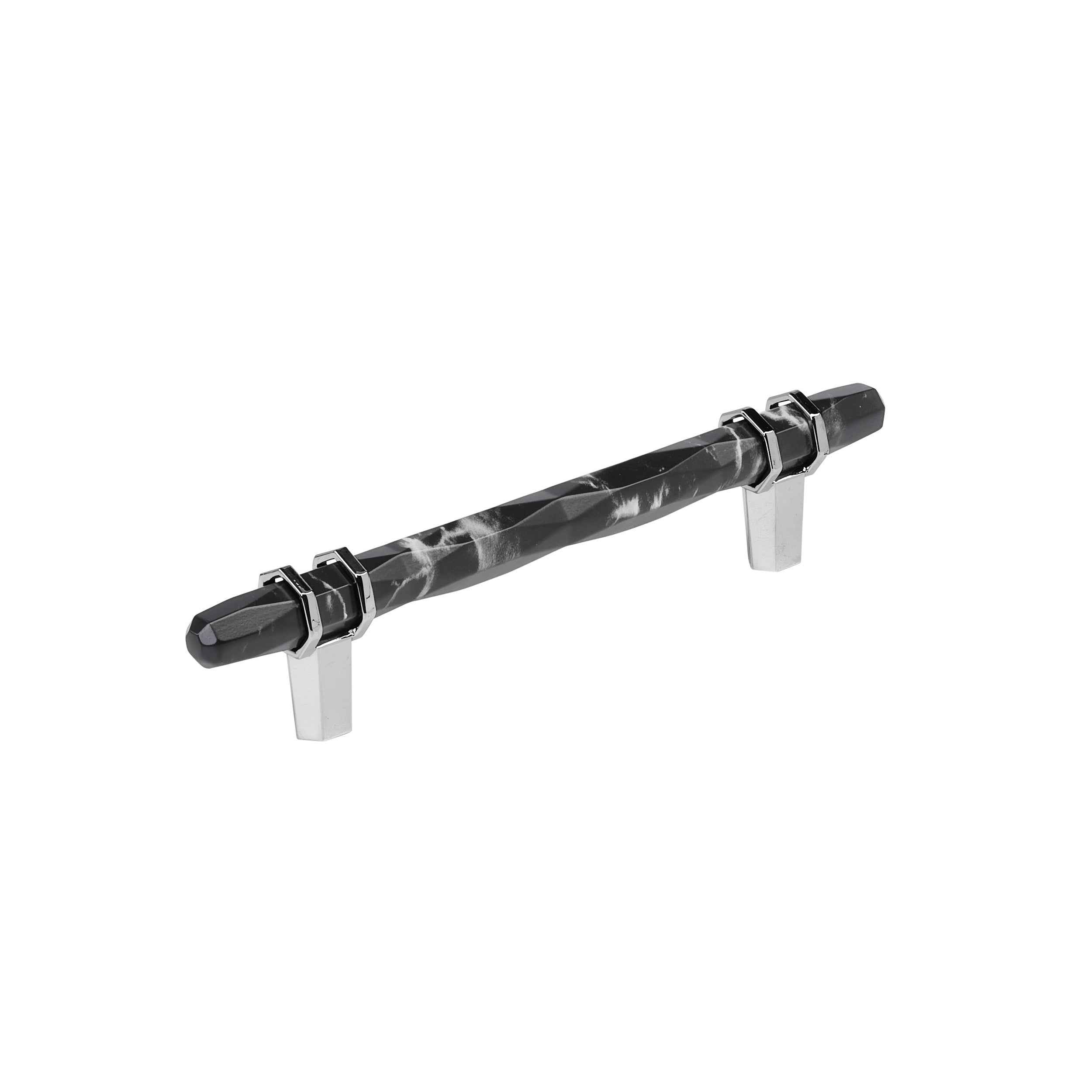 Carrione 5-1/16 inch (128mm) Center-to-Center Marble Black/Polished Chrome Cabinet Pull