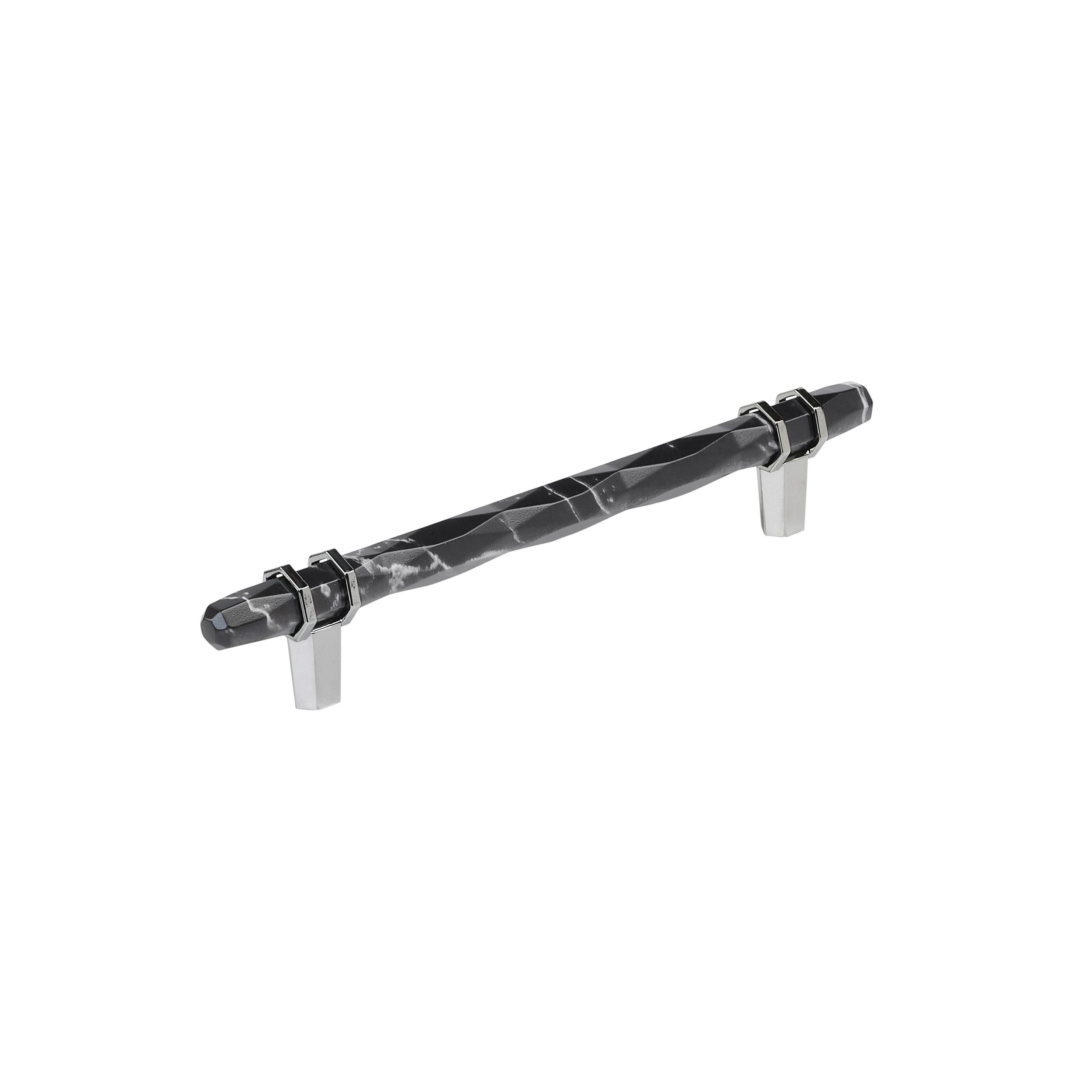 Carrione 6-5/16 inch (160mm) Center-to-Center Marble Black/Polished Chrome Cabinet Pull