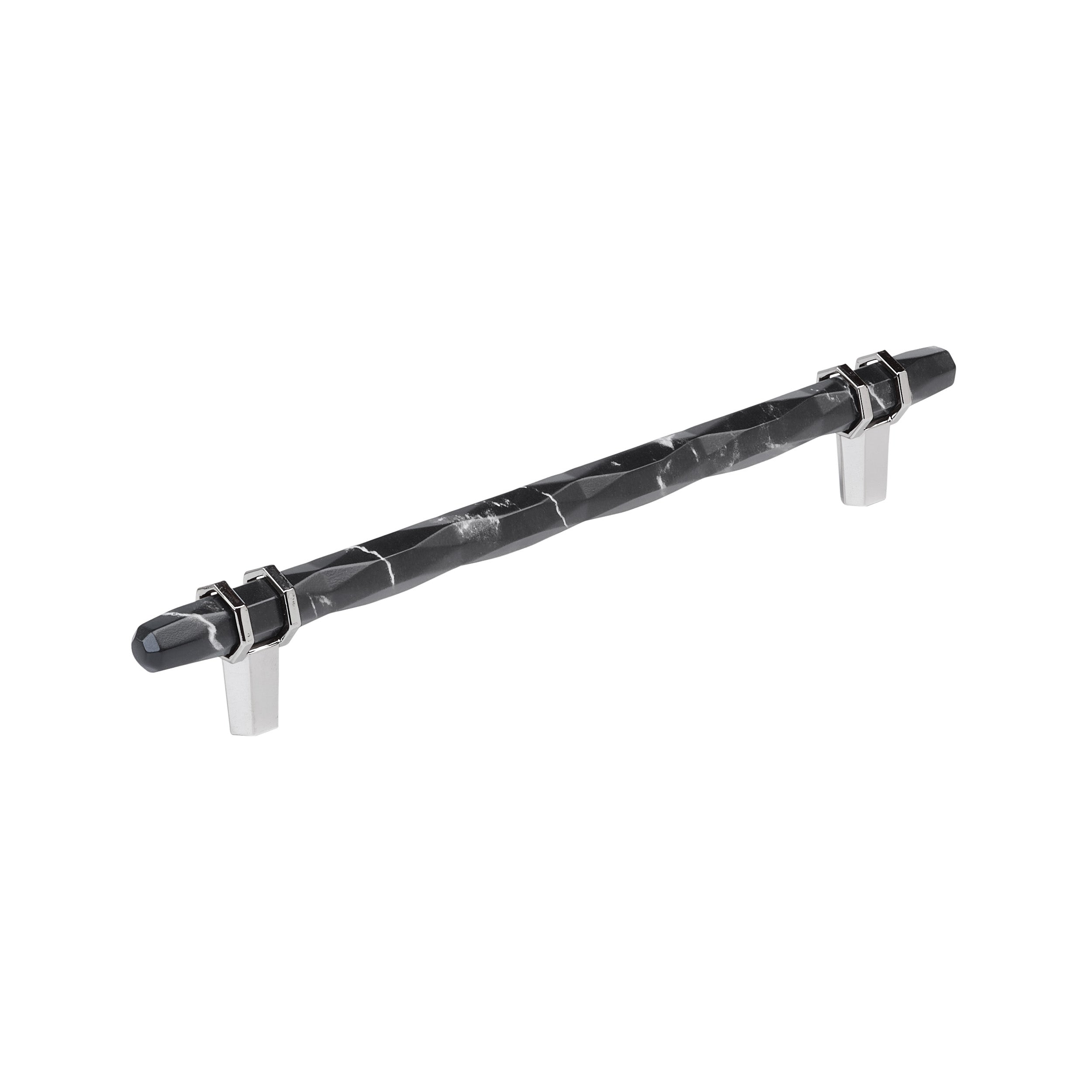 Carrione 8 inch (203mm) Center-to-Center Marble Black/Polished Chrome Cabinet Pull