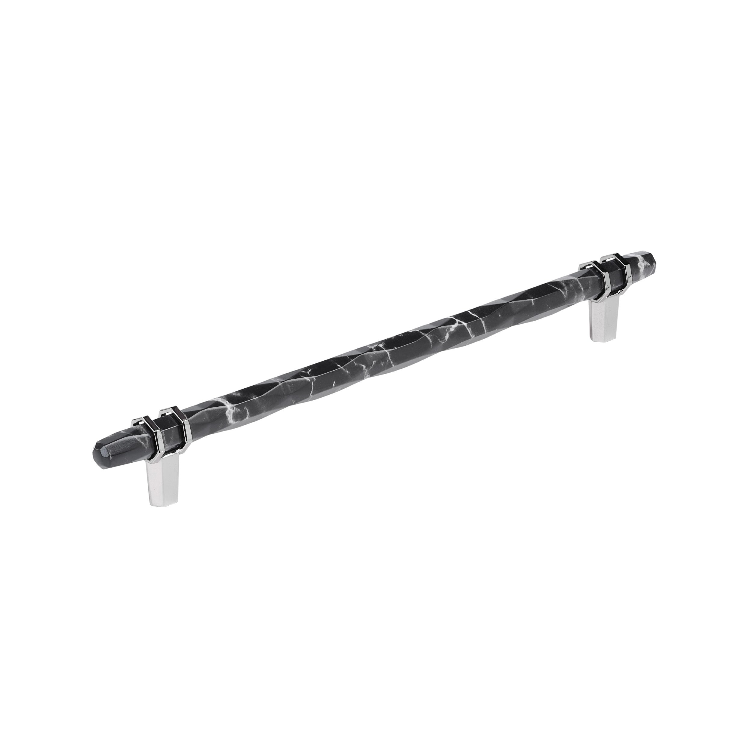 Carrione 10-1/16 inch (256mm) Center-to-Center Marble Black/Polished Chrome Cabinet Pull