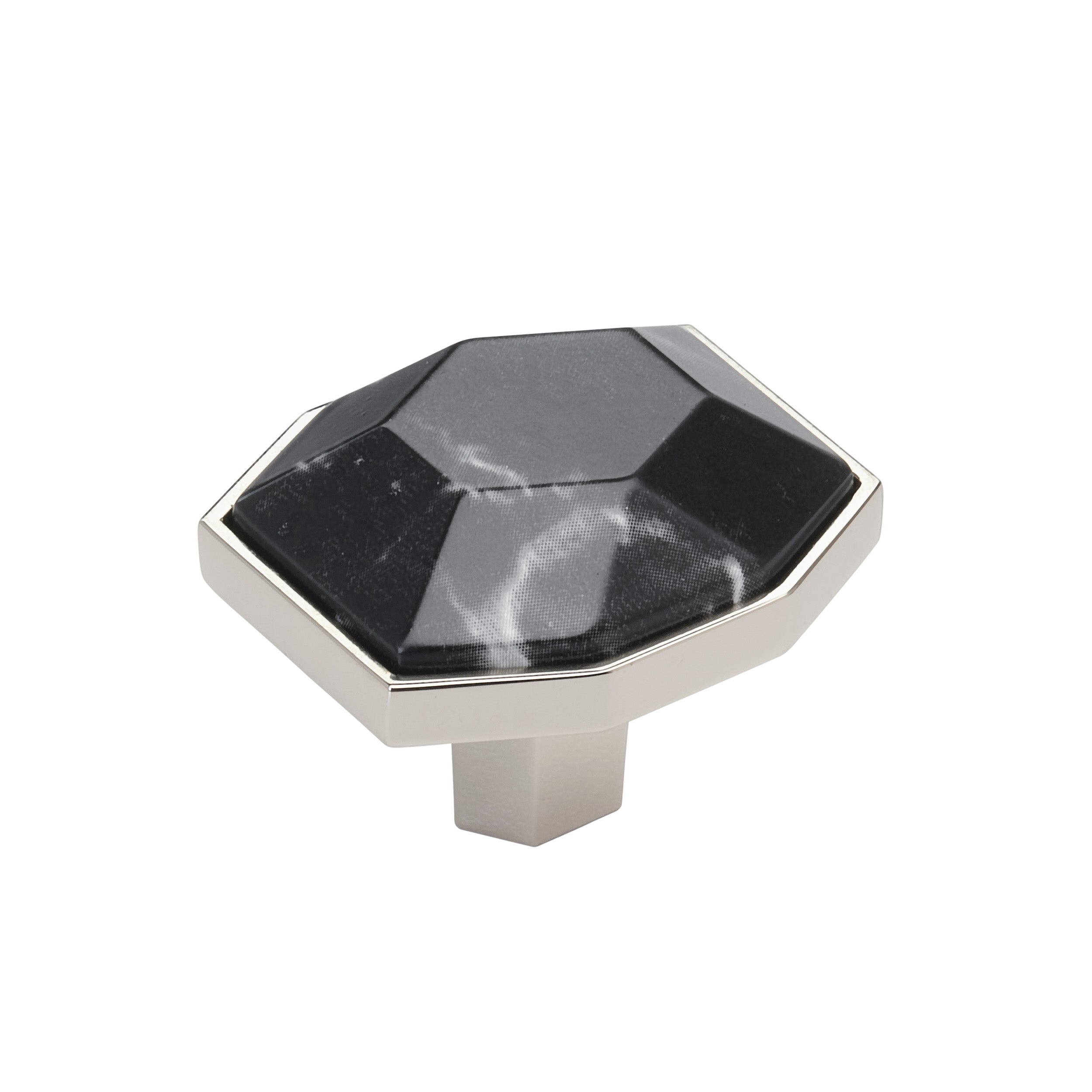 Carrione 1-5/8 inch (41mm) Length Marble Black/Polished Nickel Cabinet Knob
