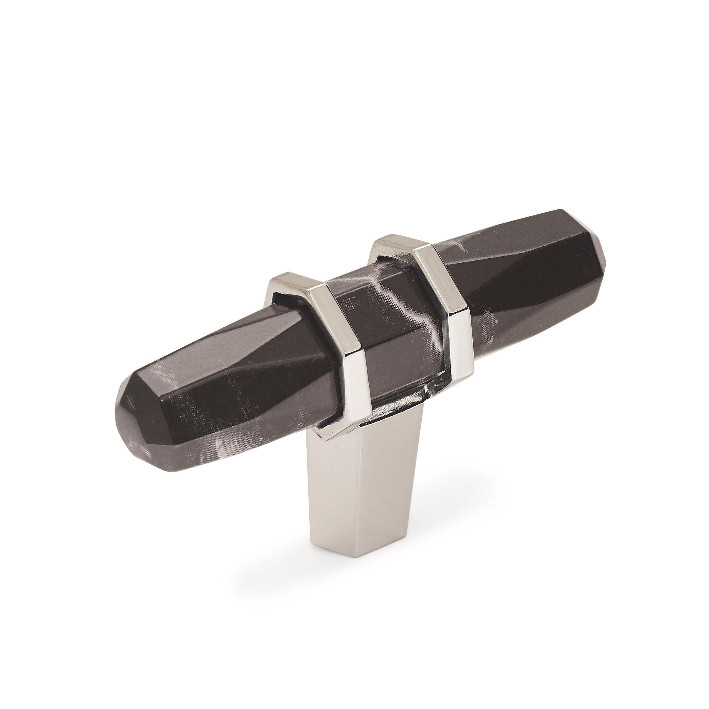 Carrione 2-1/2 inch (64mm) Length Marble Black/Polished Nickel Cabinet Knob