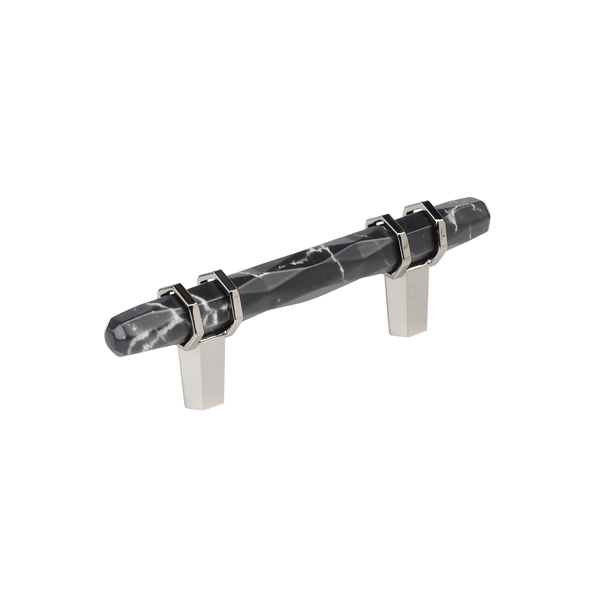 Carrione 3 inch (76mm) Center-to-Center Marble Black/Polished Nickel Cabinet Pull