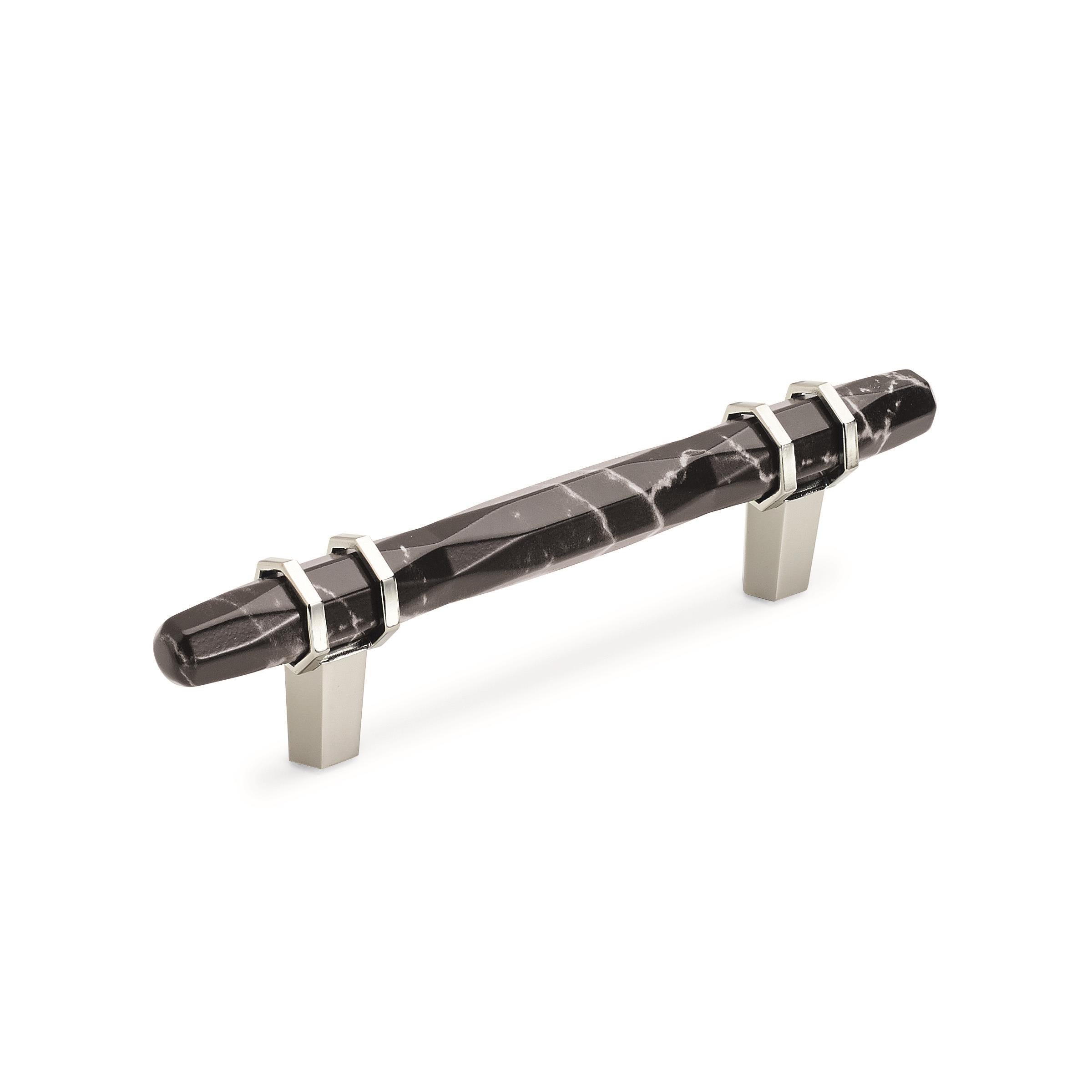Carrione 3-3/4 inch (96mm) Center-to-Center Marble Black/Polished Nickel Cabinet Pull