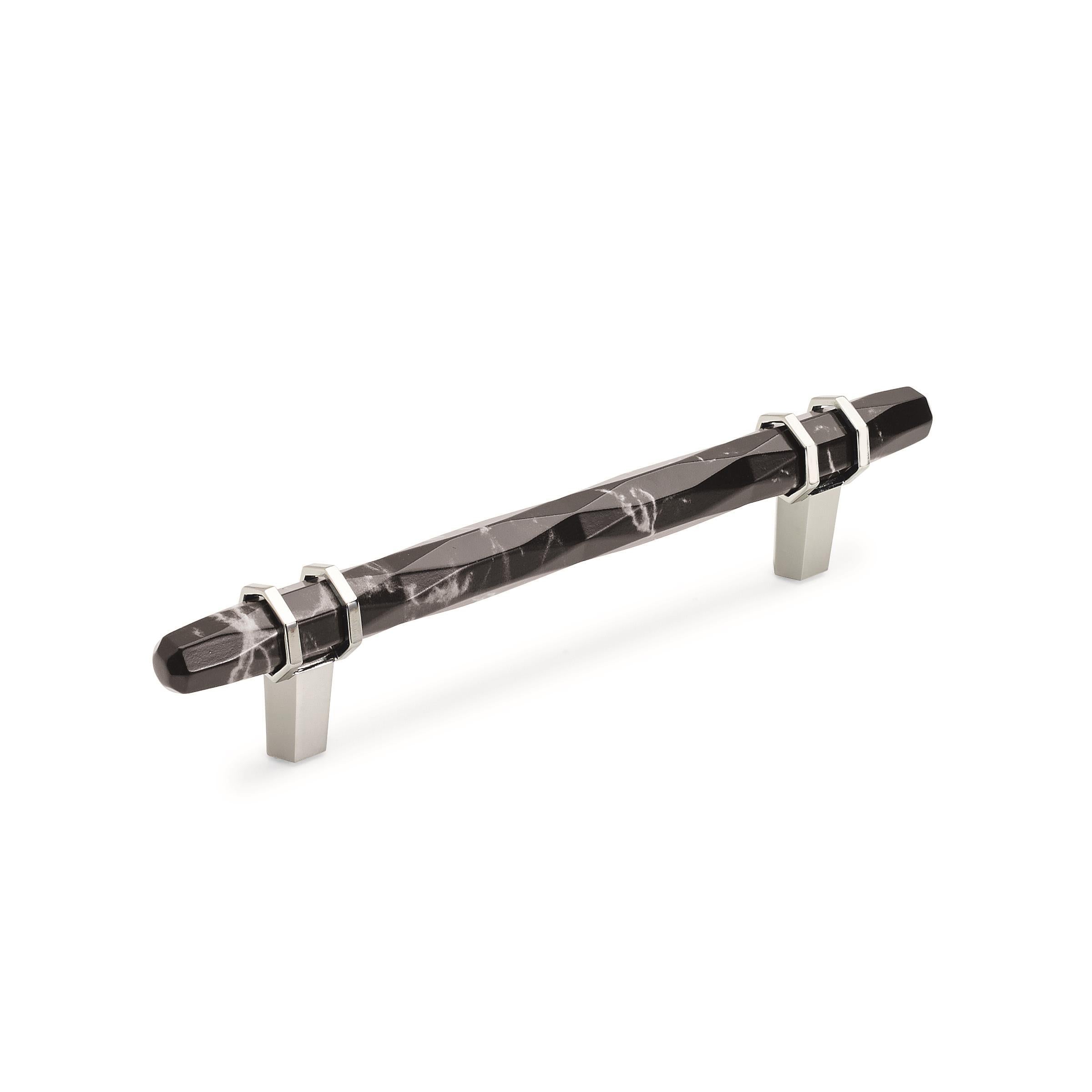 Carrione 5-1/16 inch (128mm) Center-to-Center Marble Black/Polished Nickel Cabinet Pull