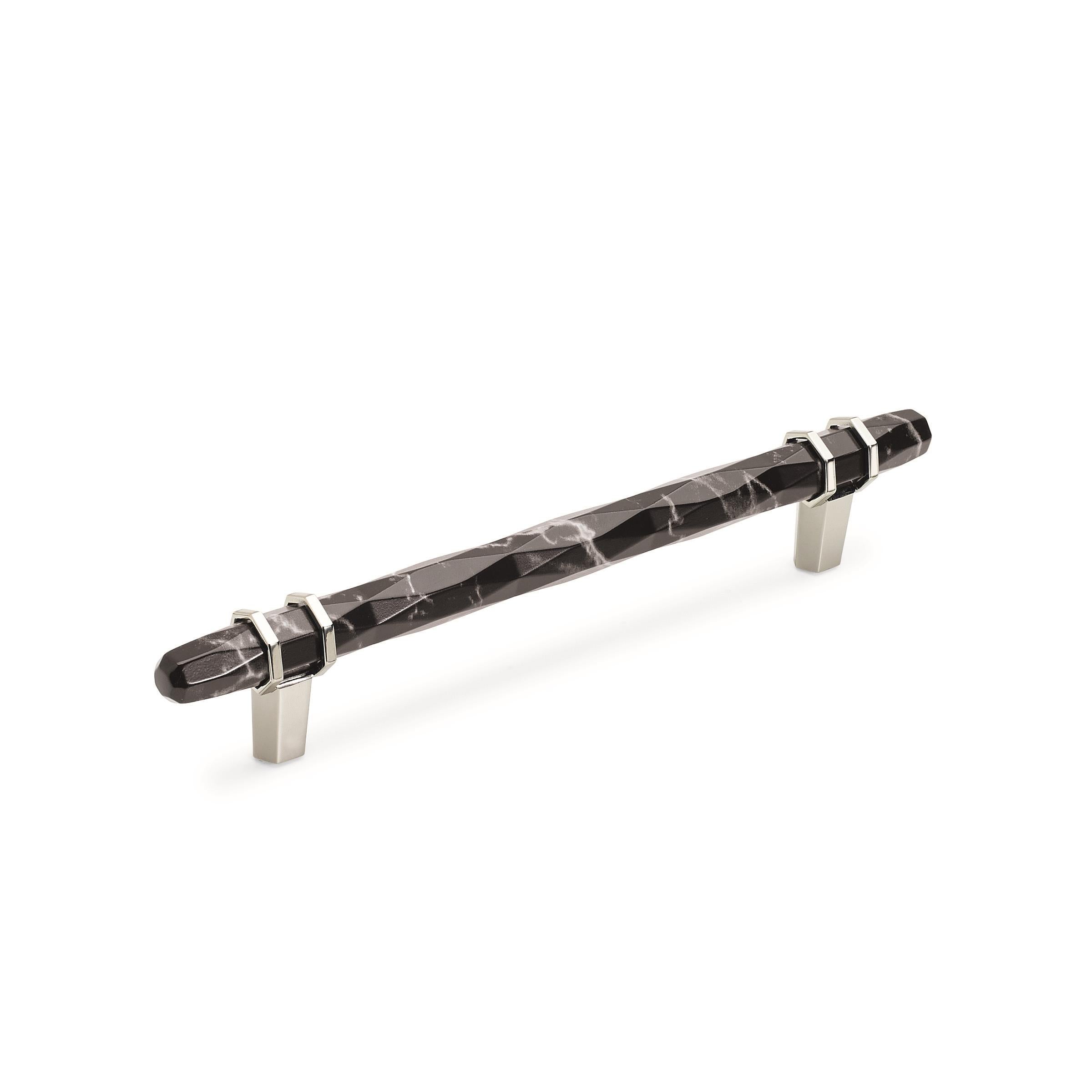 Carrione 6-5/16 inch (160mm) Center-to-Center Marble Black/Polished Nickel Cabinet Pull