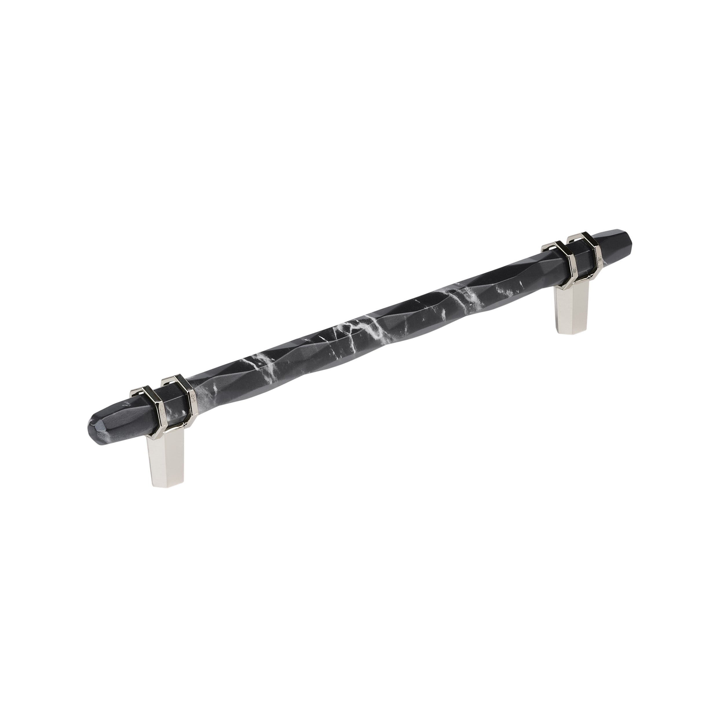 Carrione 8 inch (203mm) Center-to-Center Marble Black/Polished Nickel Cabinet Pull