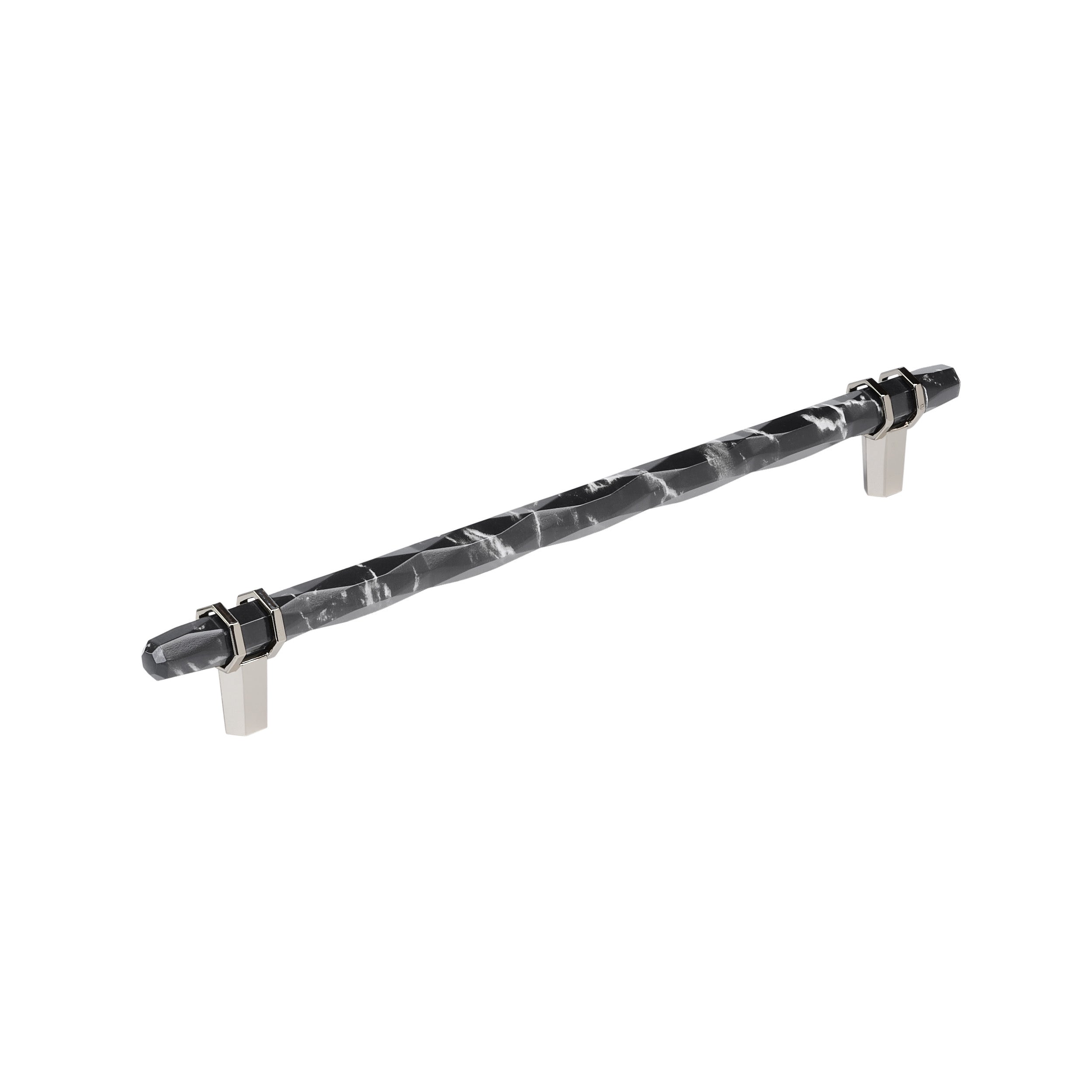 Carrione 10-1/16 inch (256mm) Center-to-Center Marble Black/Polished Nickel Cabinet Pull
