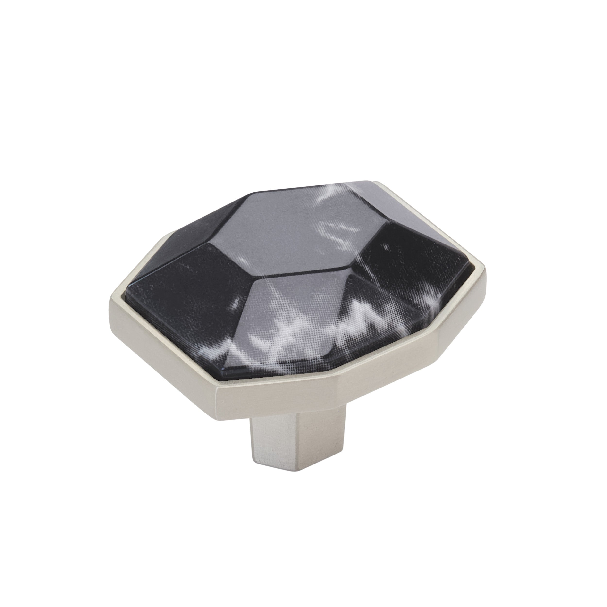 Carrione 1-5/8 inch (41mm) Length Marble Black/Satin Nickel Cabinet Knob