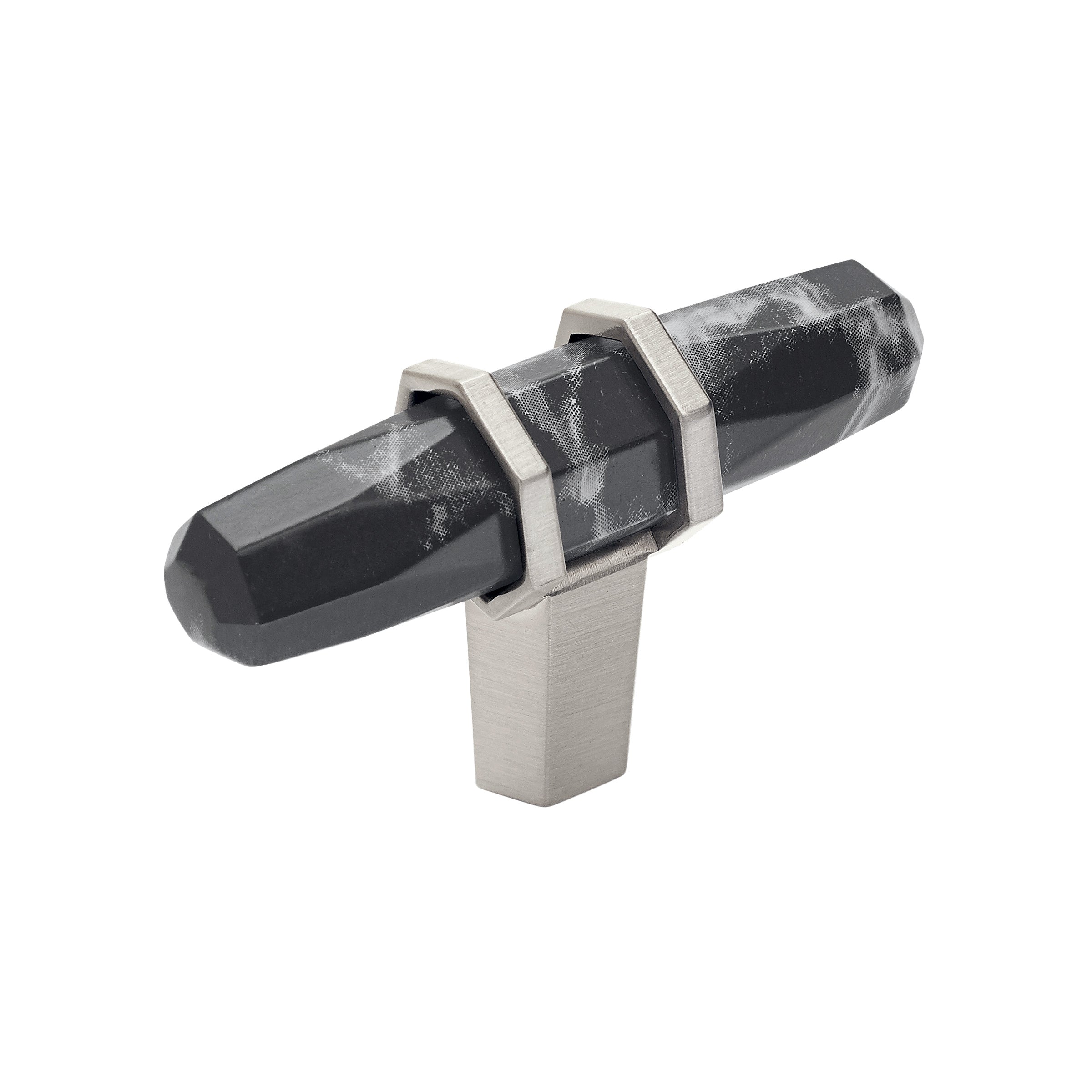 Carrione 2-1/2 inch (64mm) Length Marble Black/Satin Nickel Cabinet Knob