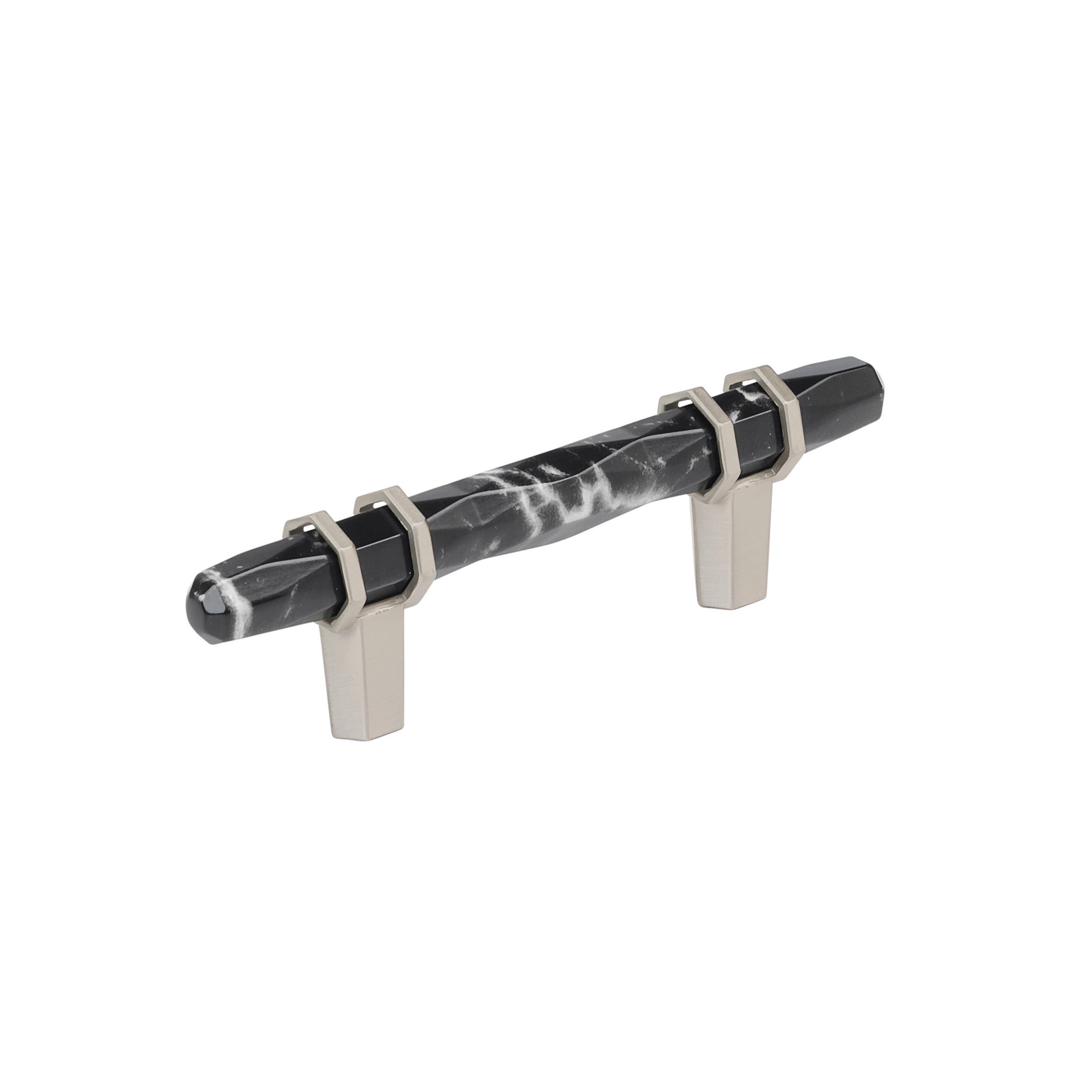 Carrione 3 inch (76mm) Center-to-Center Marble Black/Satin Nickel Cabinet Pull