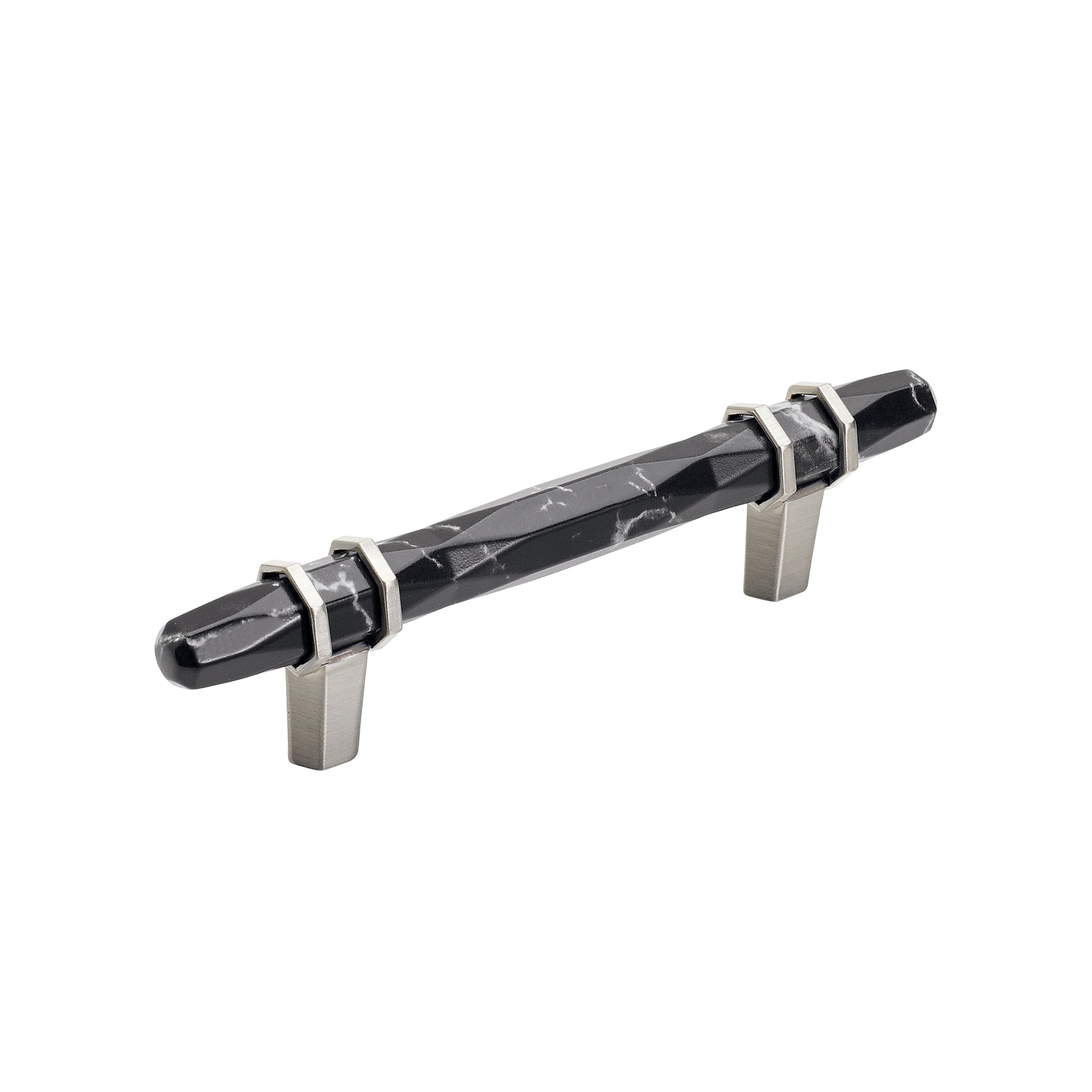 Carrione 3-3/4 inch (96mm) Center-to-Center Marble Black/Satin Nickel Cabinet Pull