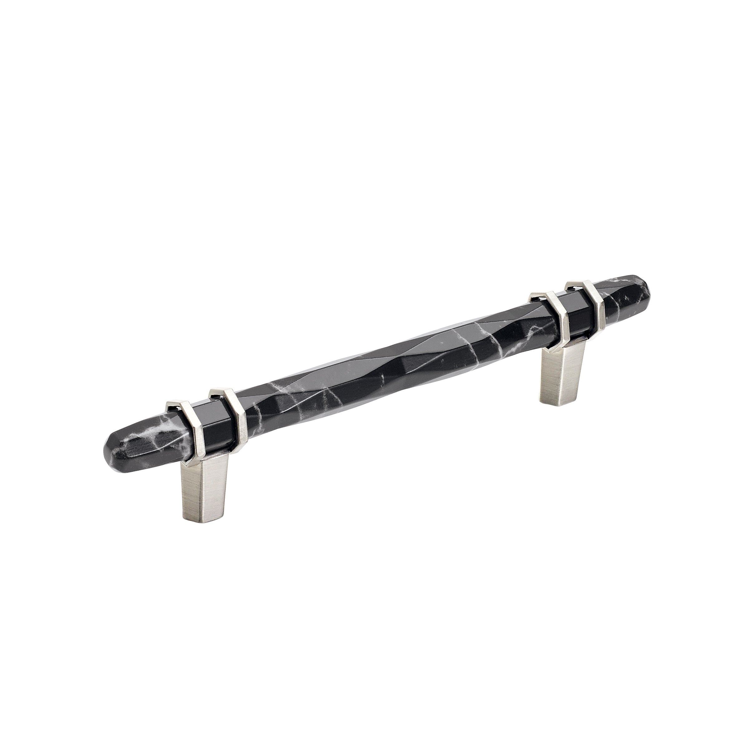 Carrione 5-1/16 inch (128mm) Center-to-Center Marble Black/Satin Nickel Cabinet Pull