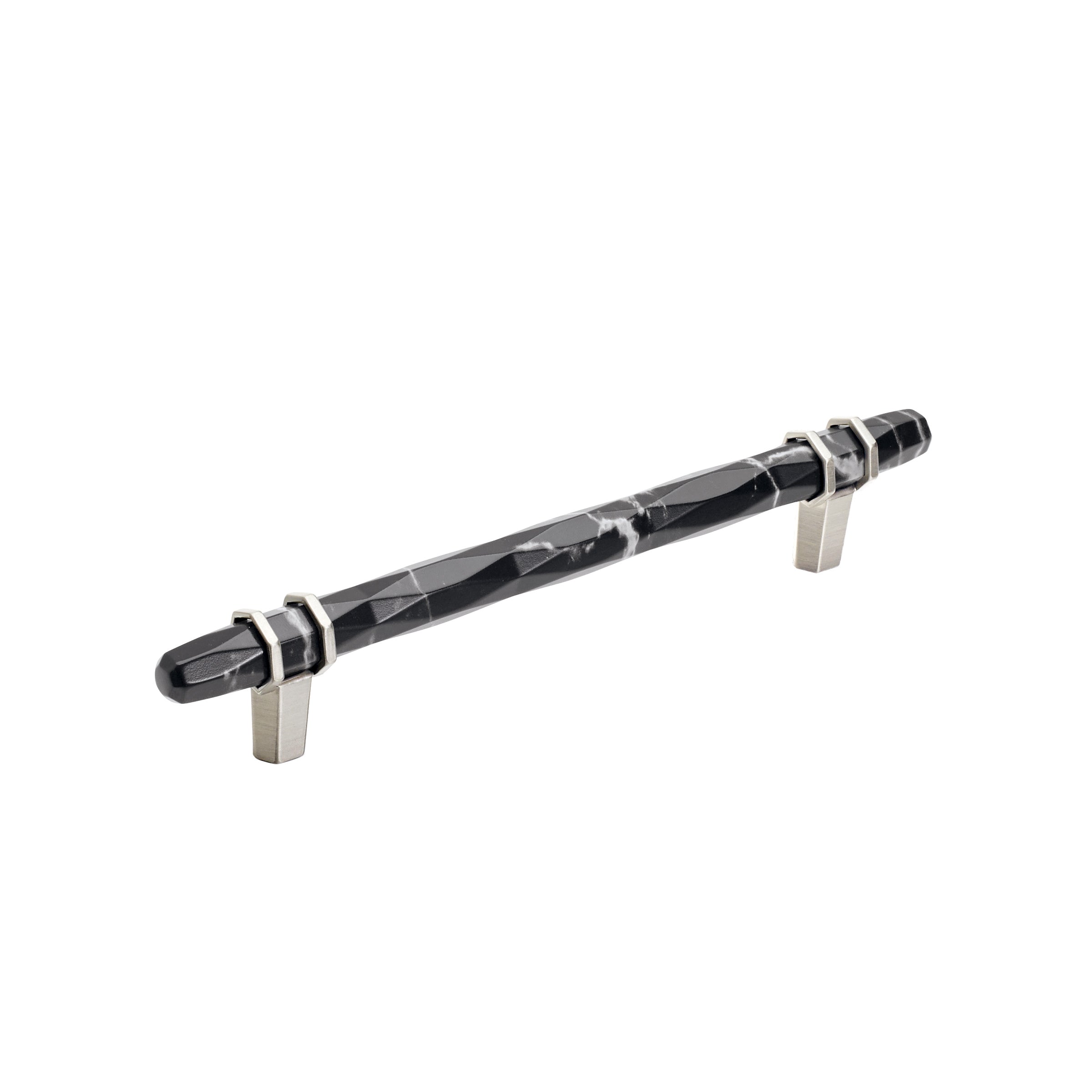 Carrione 6-5/16 inch (160mm) Center-to-Center Marble Black/Satin Nickel Cabinet Pull
