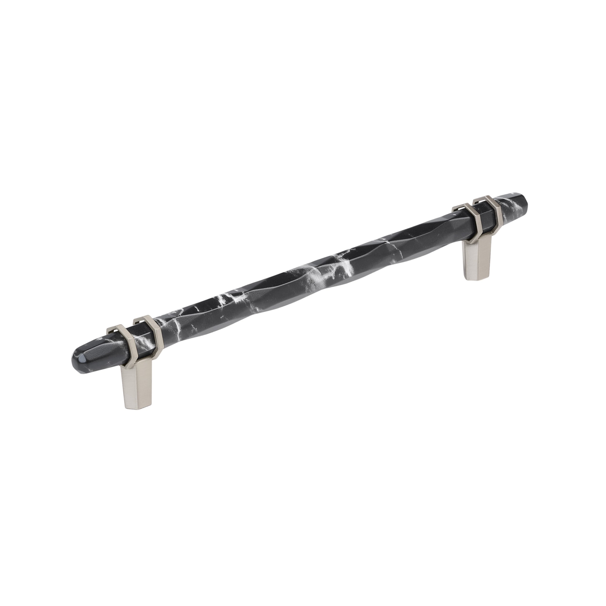 Carrione 8 inch (203mm) Center-to-Center Marble Black/Satin Nickel Cabinet Pull