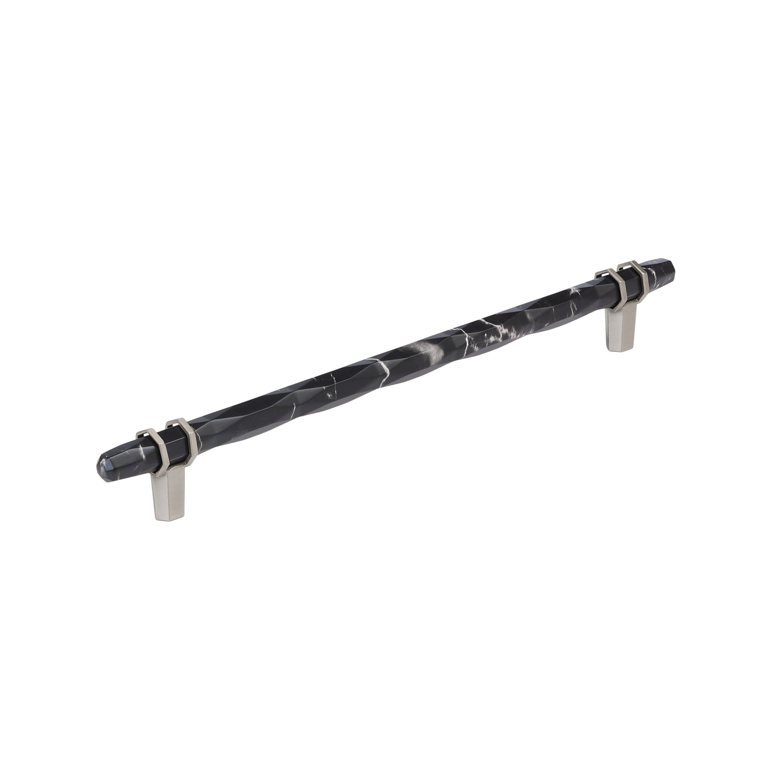 Carrione 10-1/16 inch (256mm) Center-to-Center Marble Black/Satin Nickel Cabinet Pull