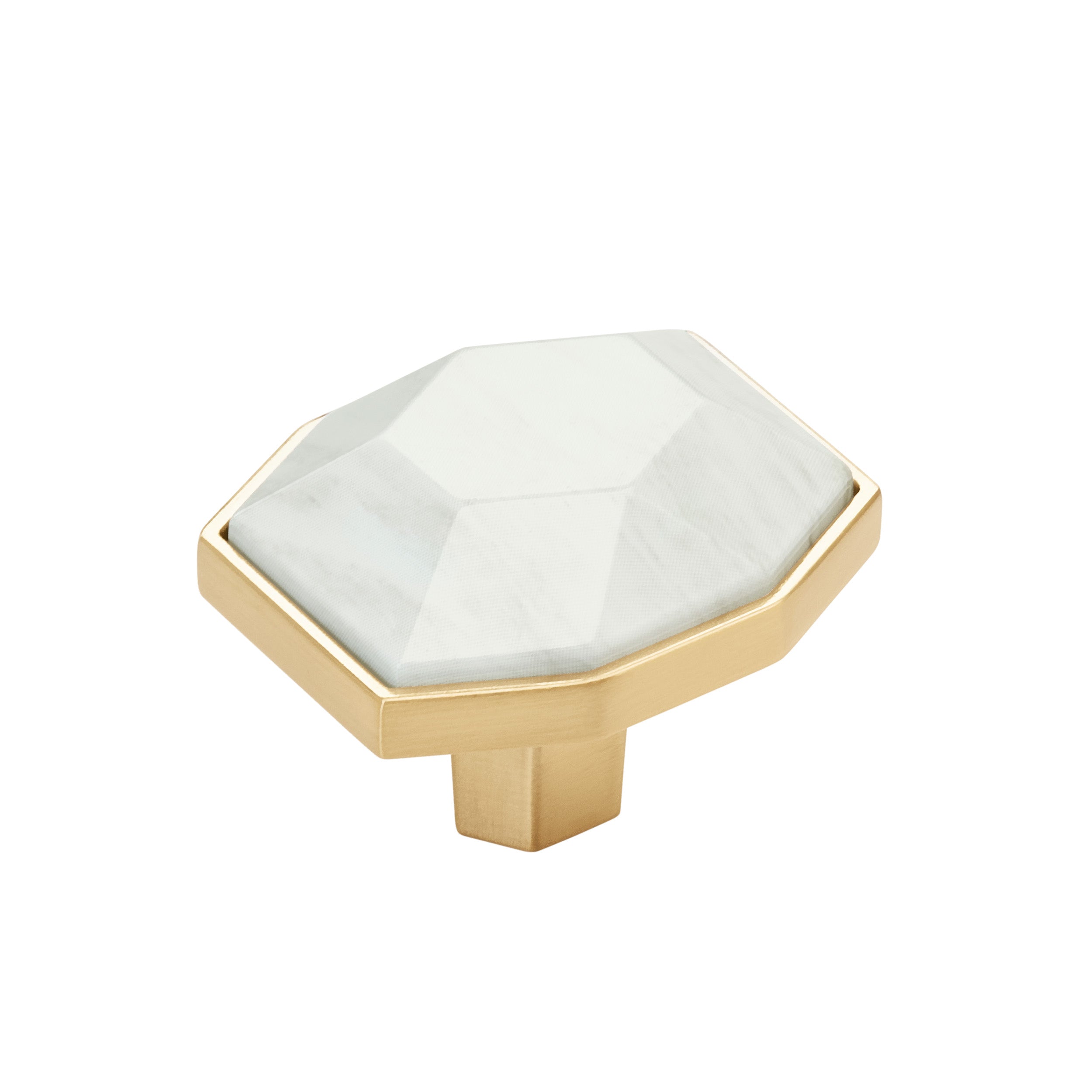 Carrione 1-5/8 inch (41mm) Length Marble White/Champagne Bronze Cabinet Knob