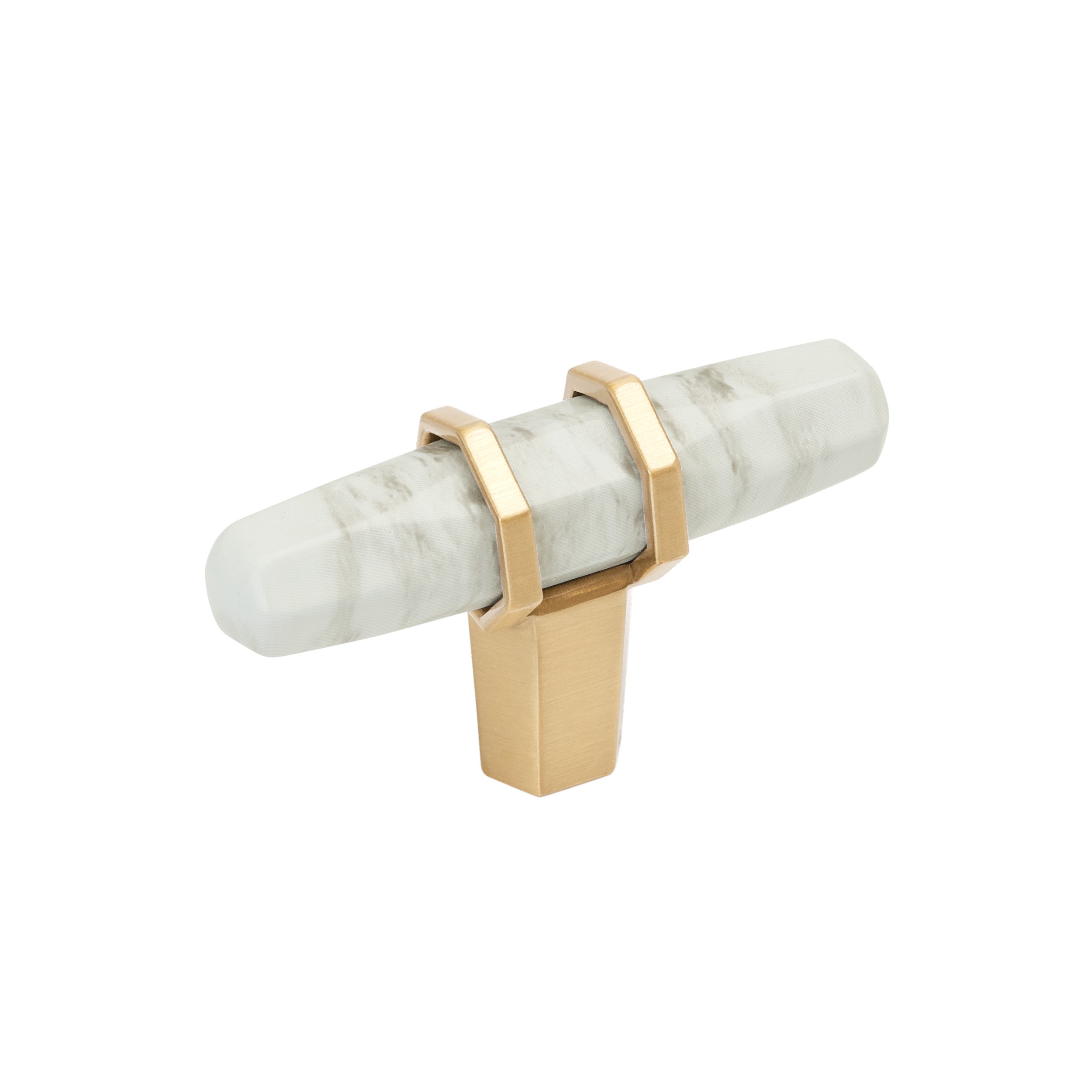 Carrione 2-1/2 inch (64mm) Length Marble White/Champagne Bronze Cabinet Knob