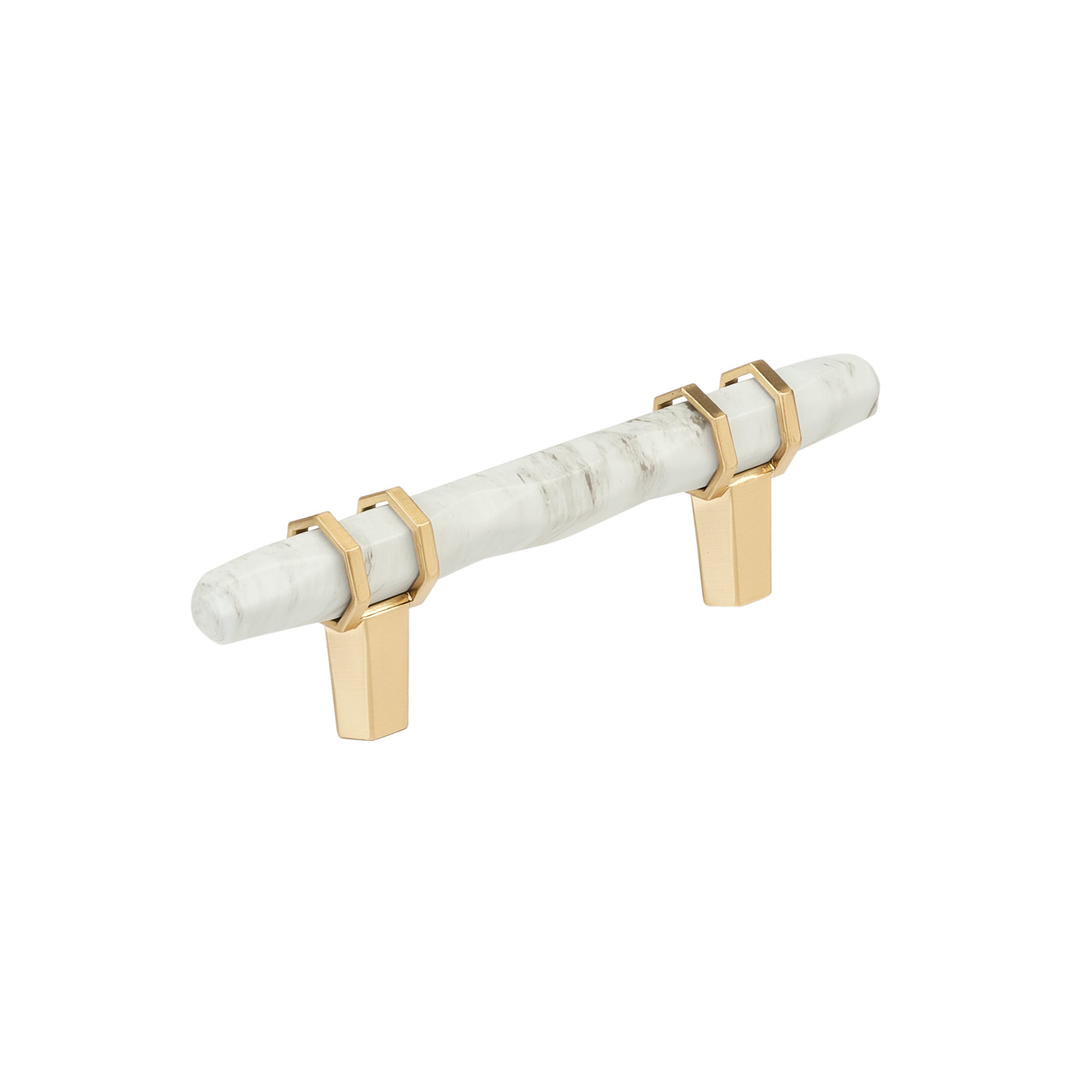 Carrione 3 inch (76mm) Center-to-Center Marble White/Champagne Bronze Cabinet Pull