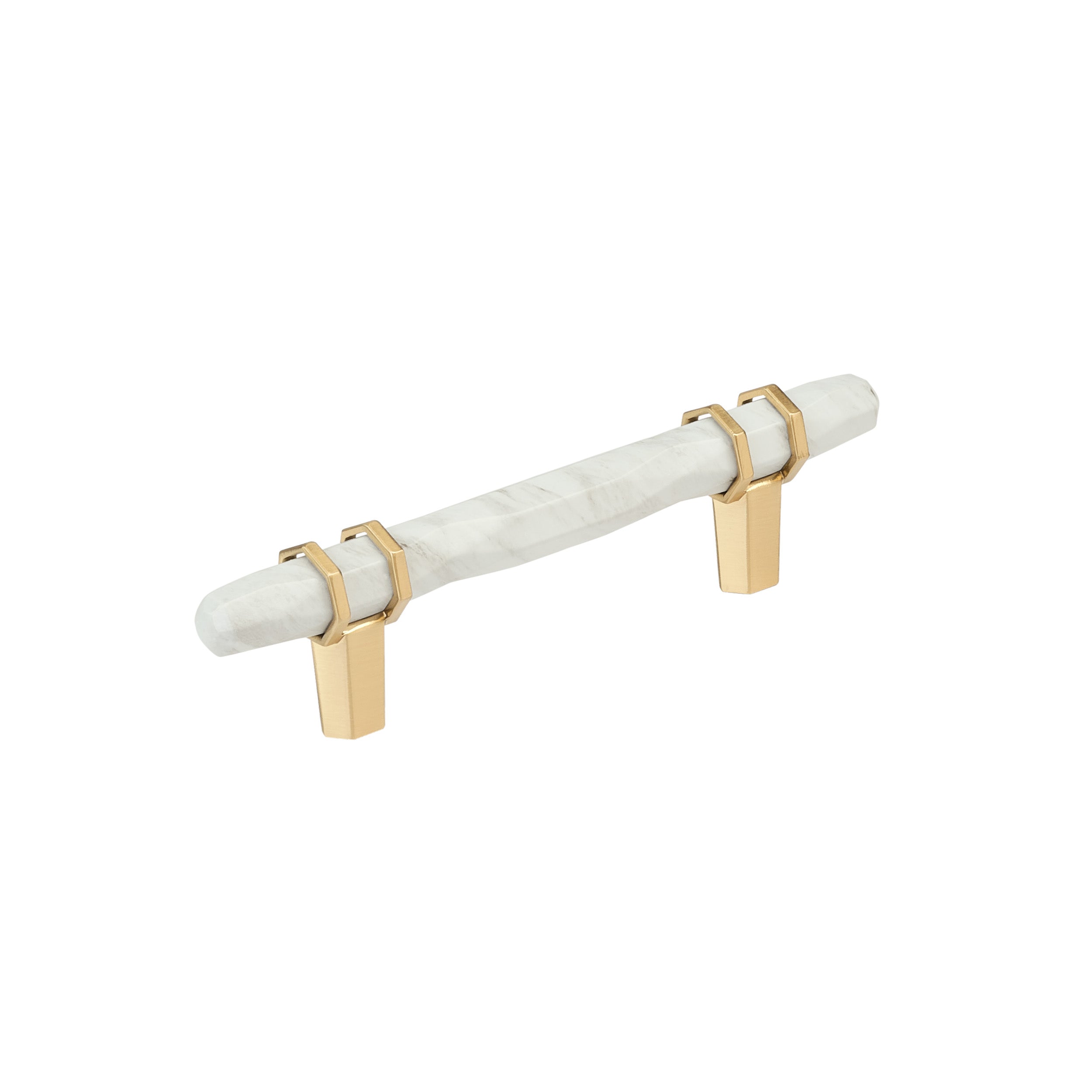 Carrione 3-3/4 inch (96mm) Center-to-Center Marble White/Champagne Bronze Cabinet Pull