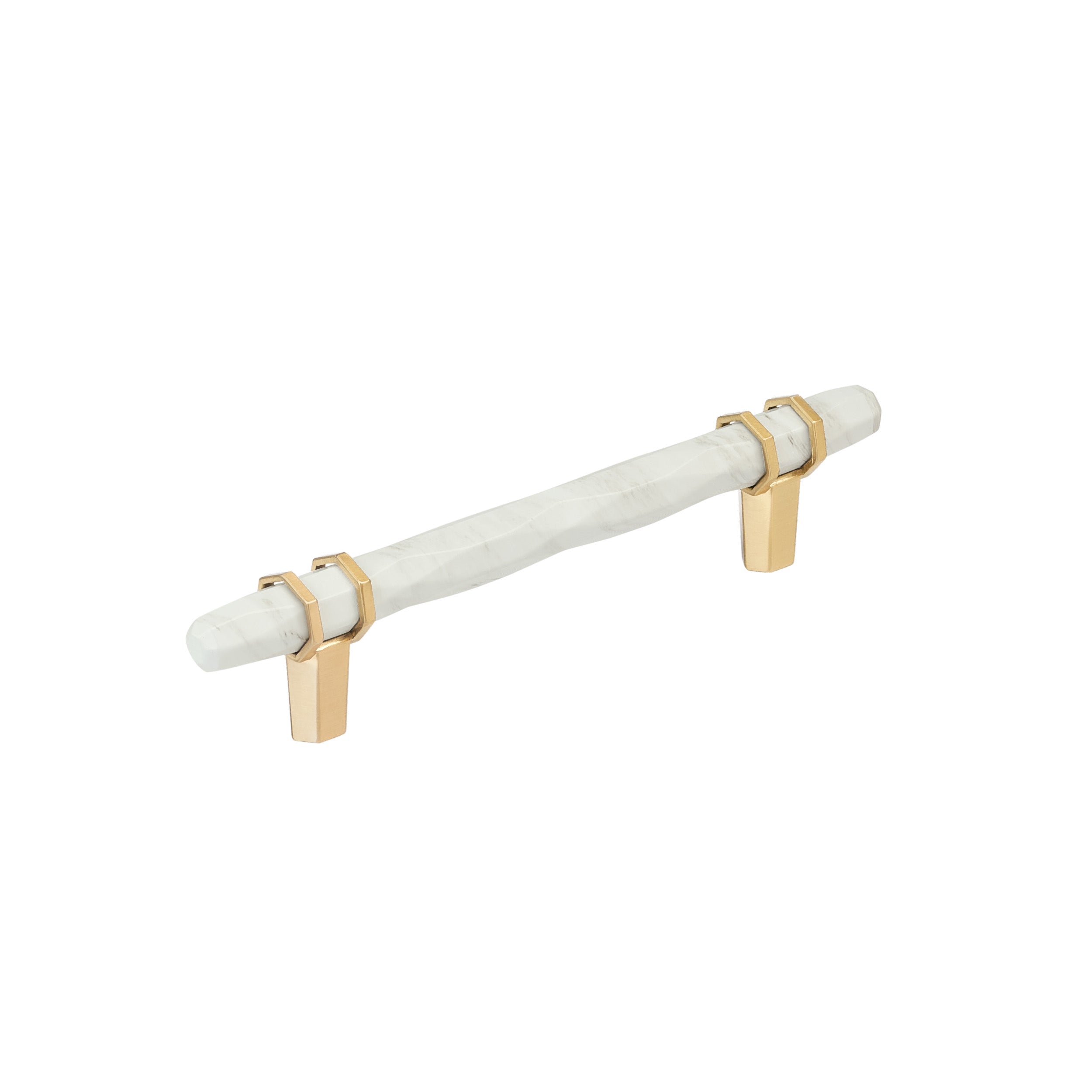 Carrione 5-1/16 inch (128mm) Center-to-Center Marble White/Champagne Bronze Cabinet Pull