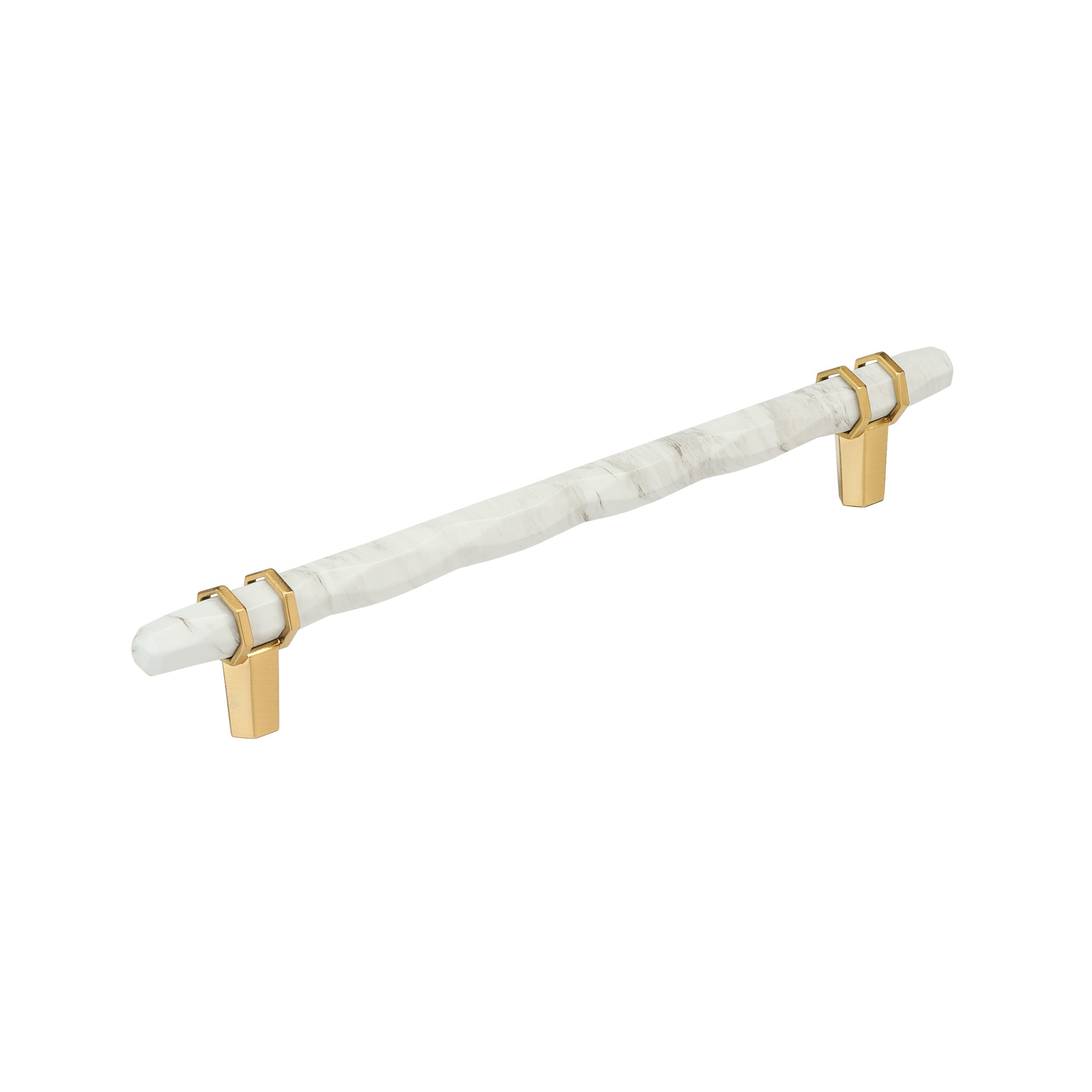 Carrione 8 inch (203mm) Center-to-Center Marble White/Champagne Bronze Cabinet Pull