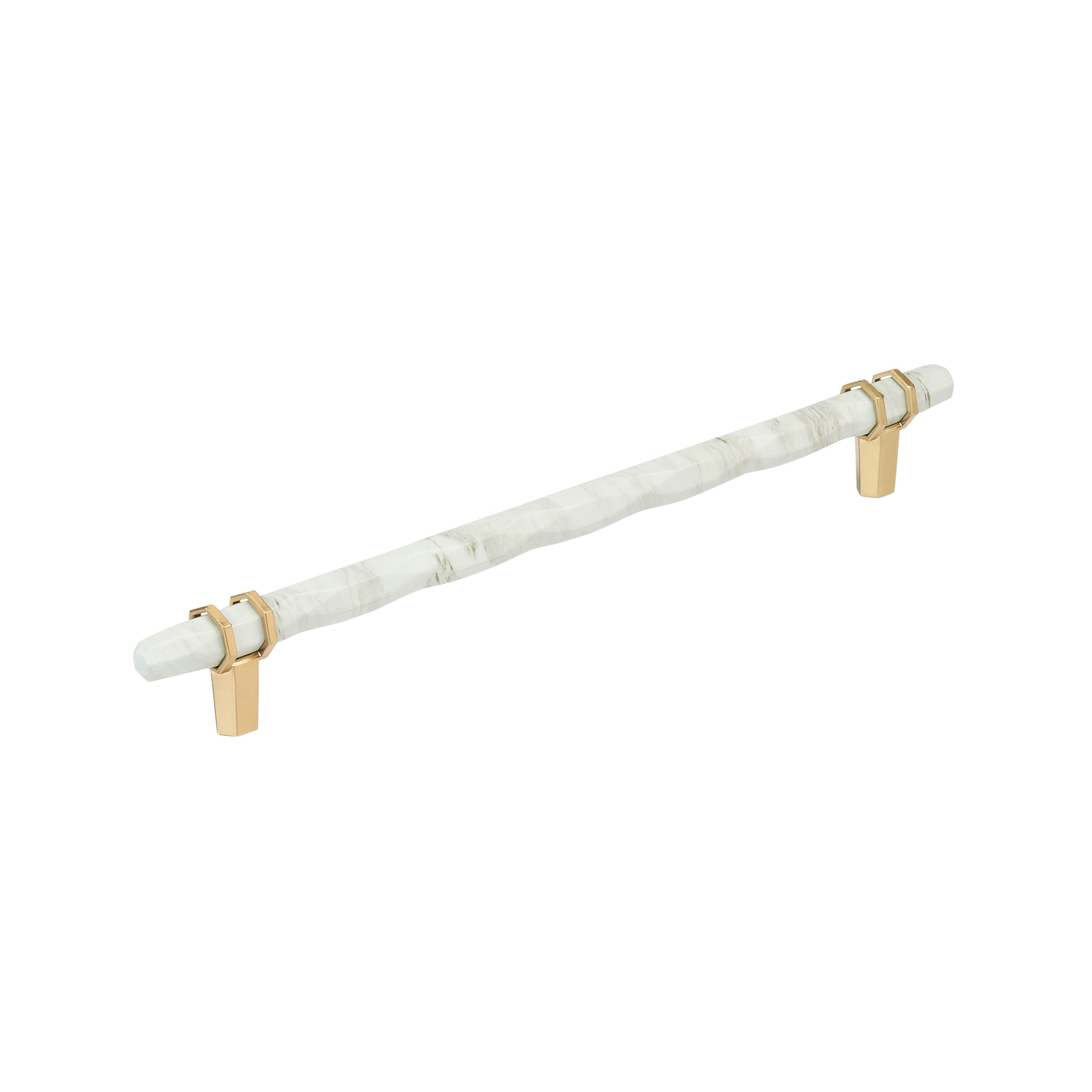 Carrione 10-1/16 inch (256mm) Center-to-Center Marble White/Champagne Bronze Cabinet Pull