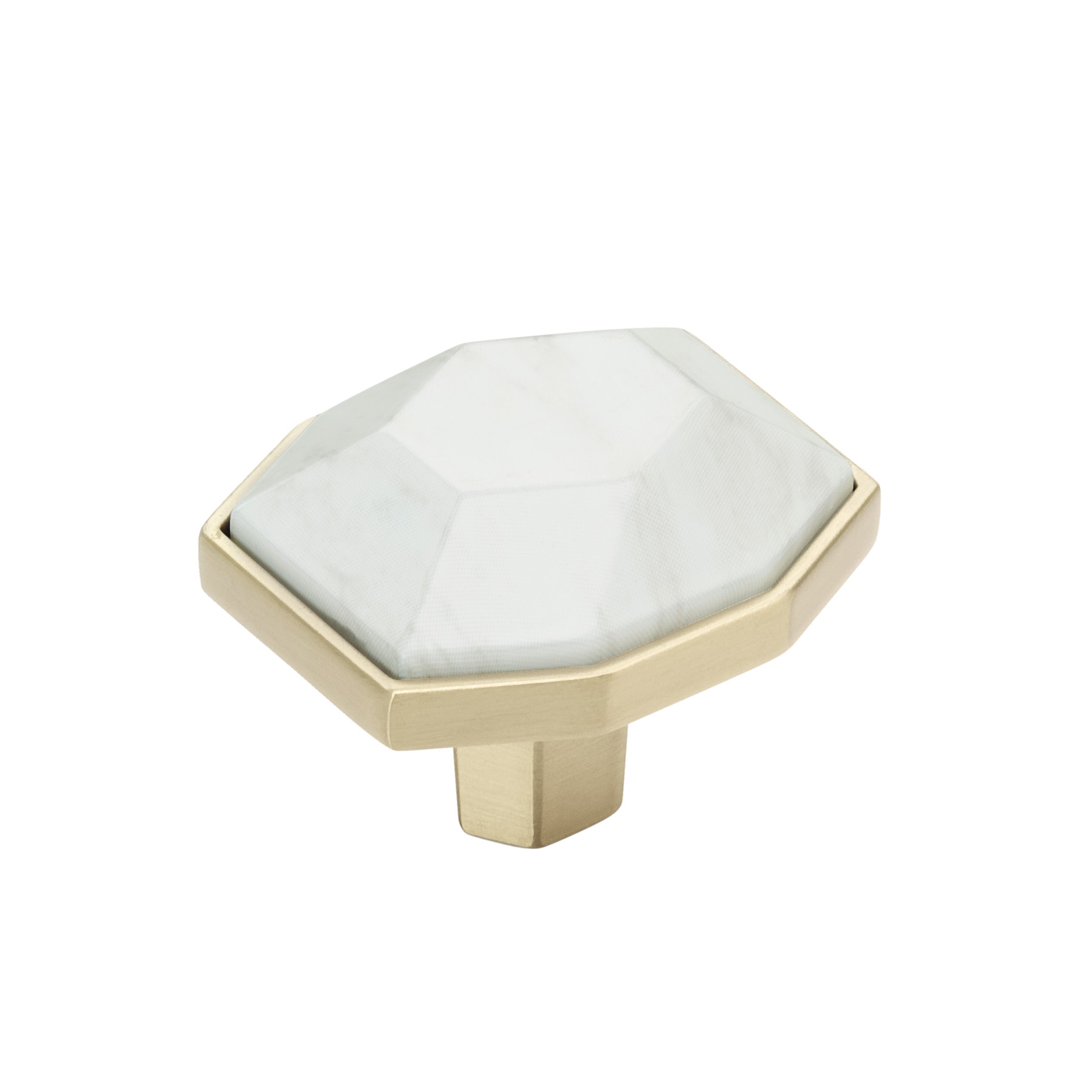 Carrione 1-5/8 inch (41mm) Length Marble White/Golden Champagne Cabinet Knob