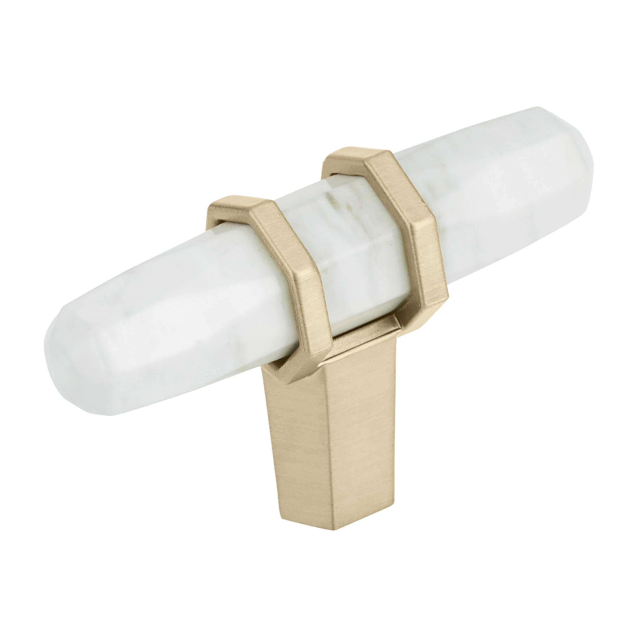 Carrione 2-1/2 inch (64mm) Length Marble White/Golden Champagne Cabinet Knob