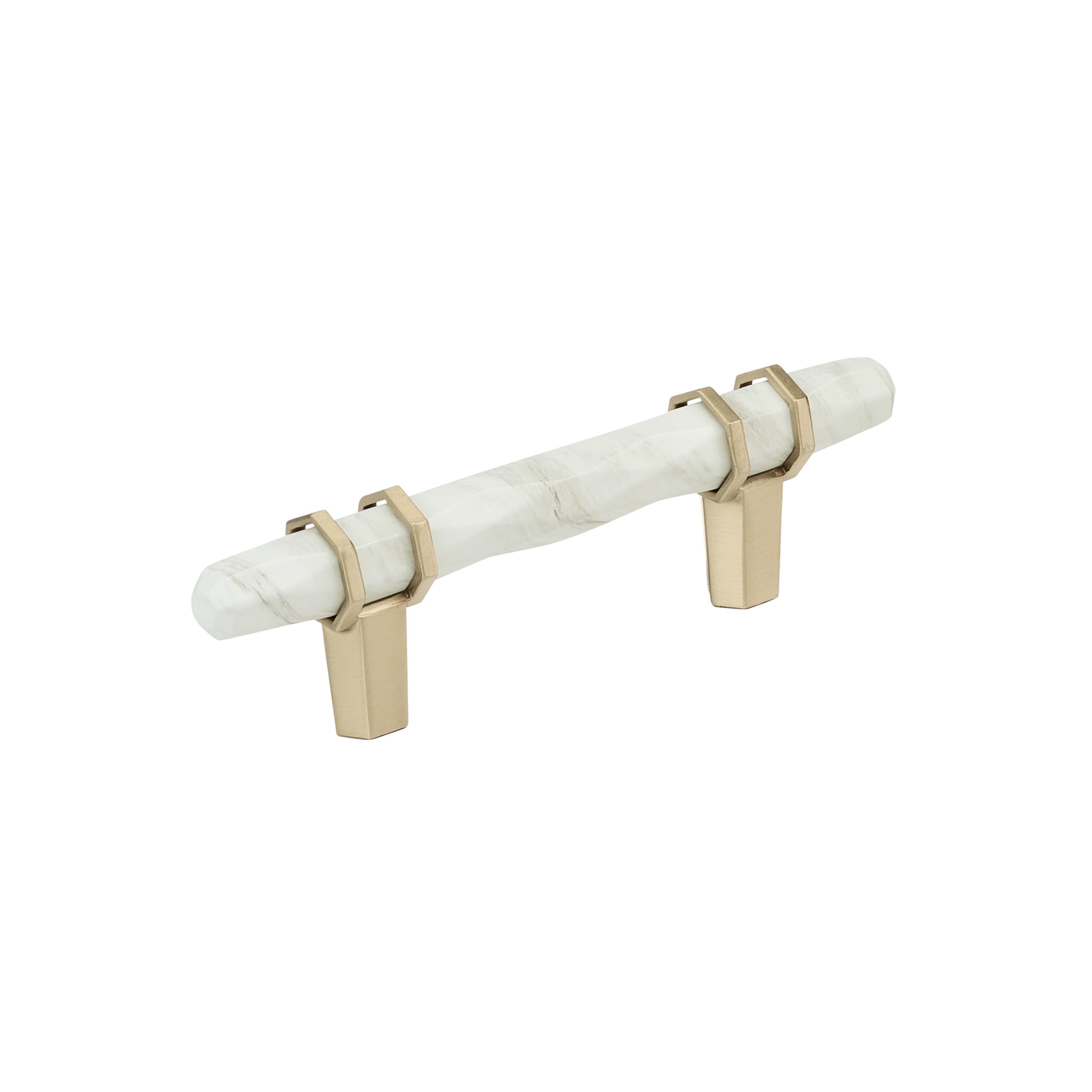 Carrione 3 inch (76mm) Center-to-Center Marble White/Golden Champagne Cabinet Pull