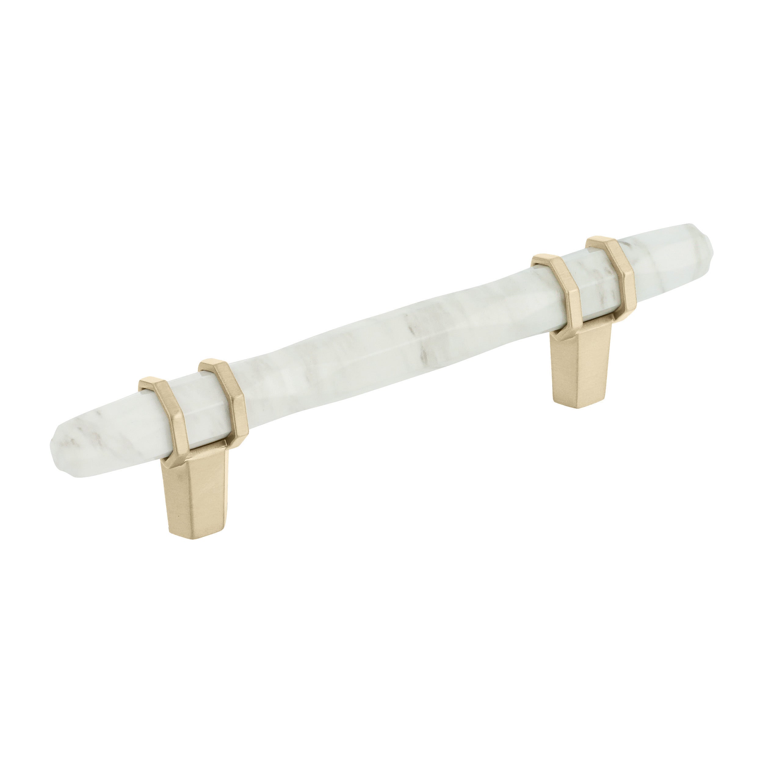Carrione 3-3/4 inch (96mm) Center-to-Center Marble White/Golden Champagne Cabinet Pull