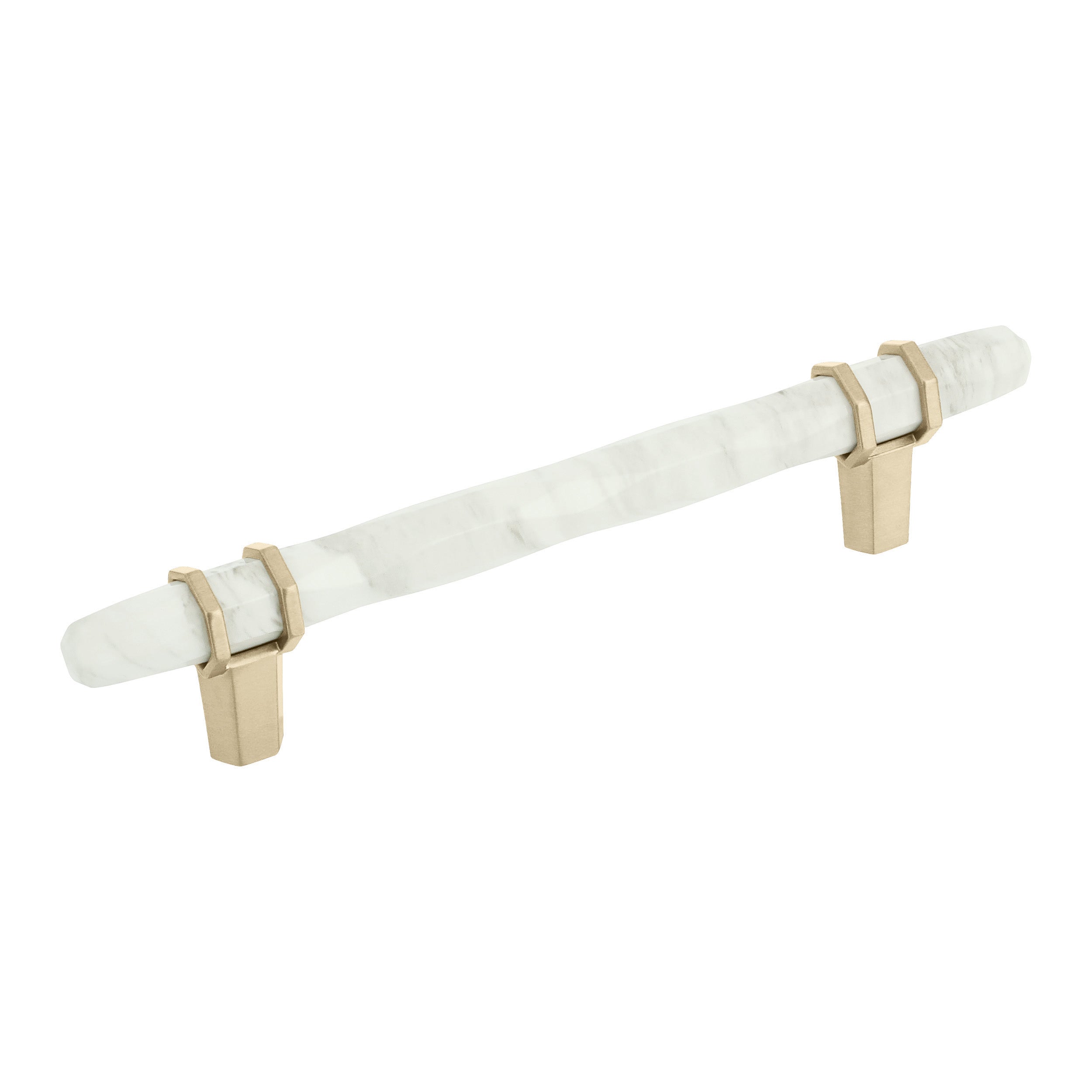 Carrione 5-1/16 inch (128mm) Center-to-Center Marble White/Golden Champagne Cabinet Pull